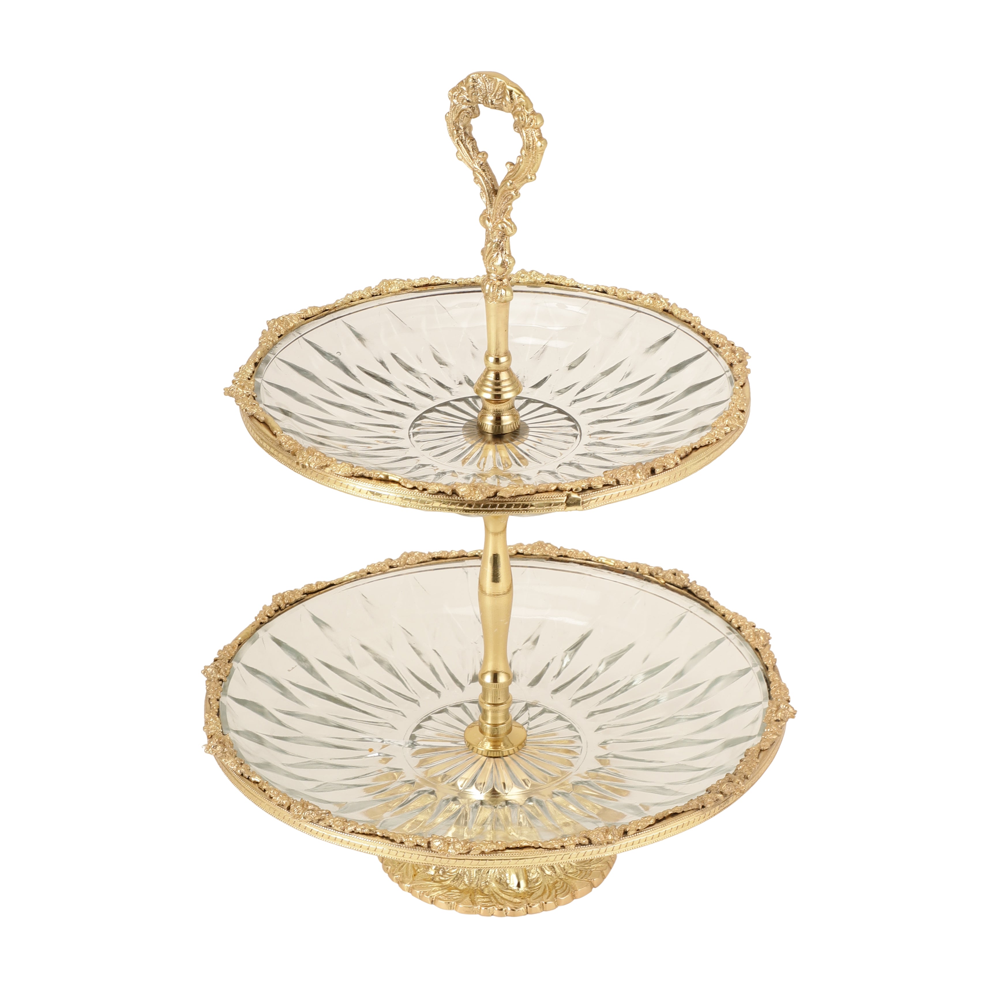 Spearhead Crystal Double Cake Stand in Gold