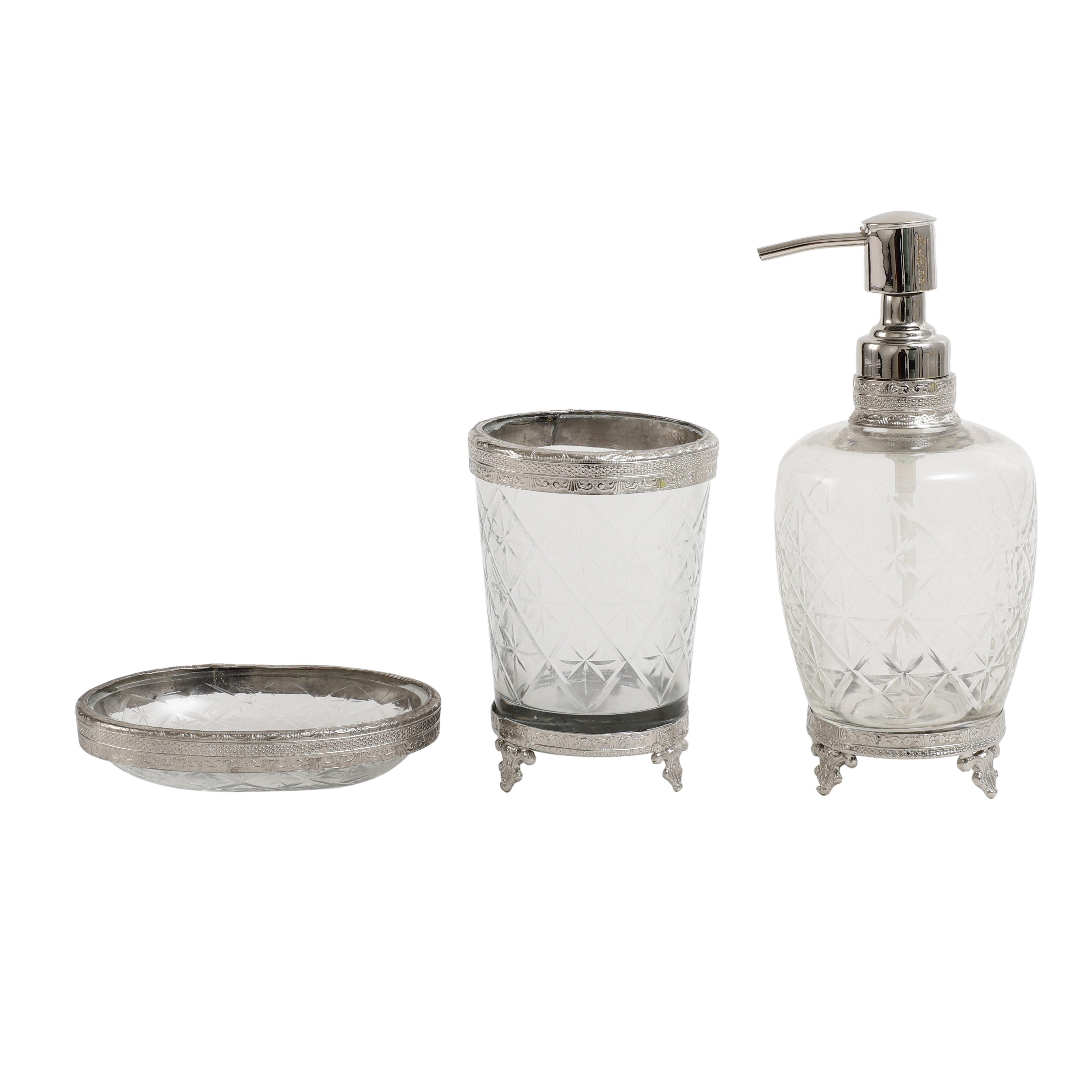 Starlight crystal Cut bathroom set in silver