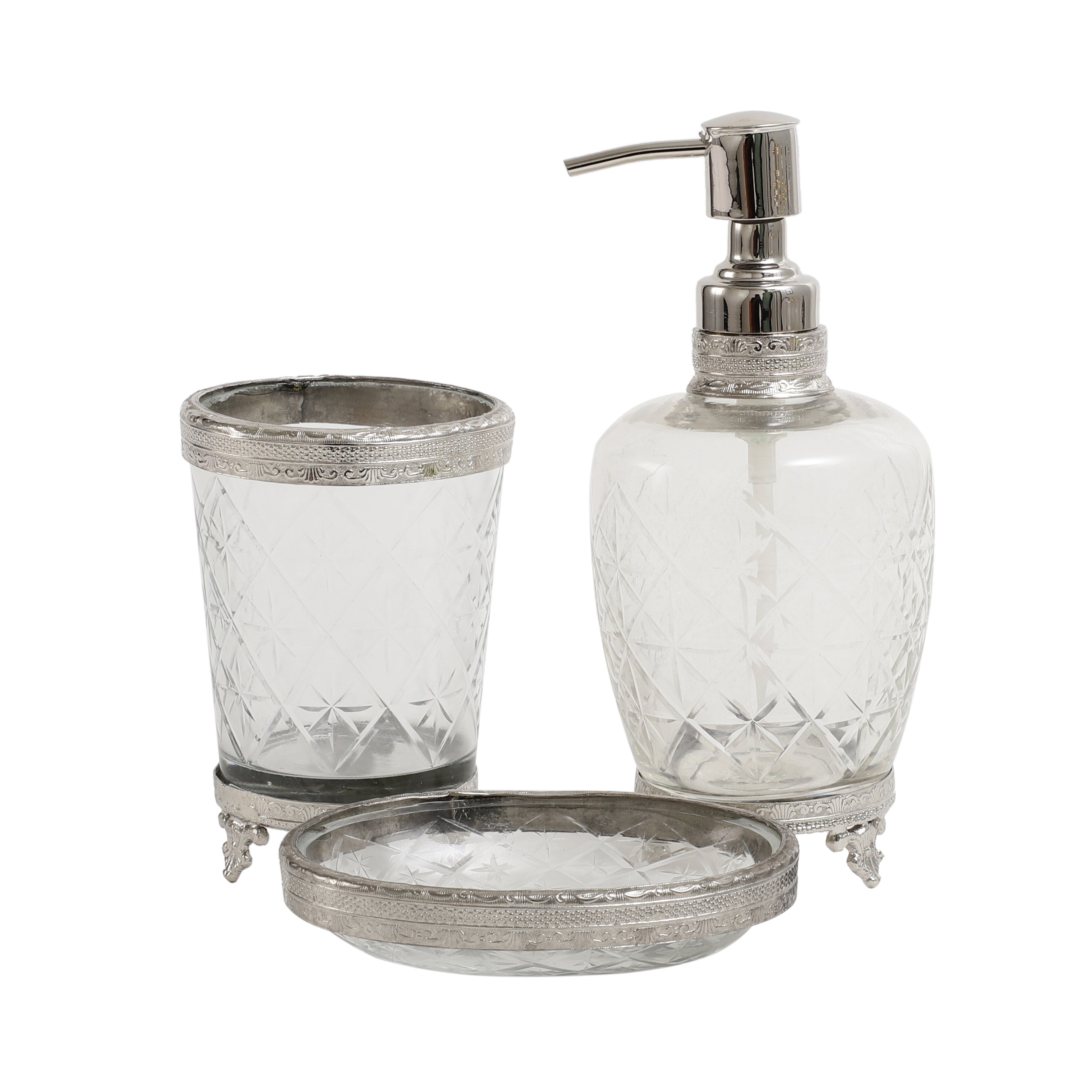 Starlight crystal Cut bathroom set in silver