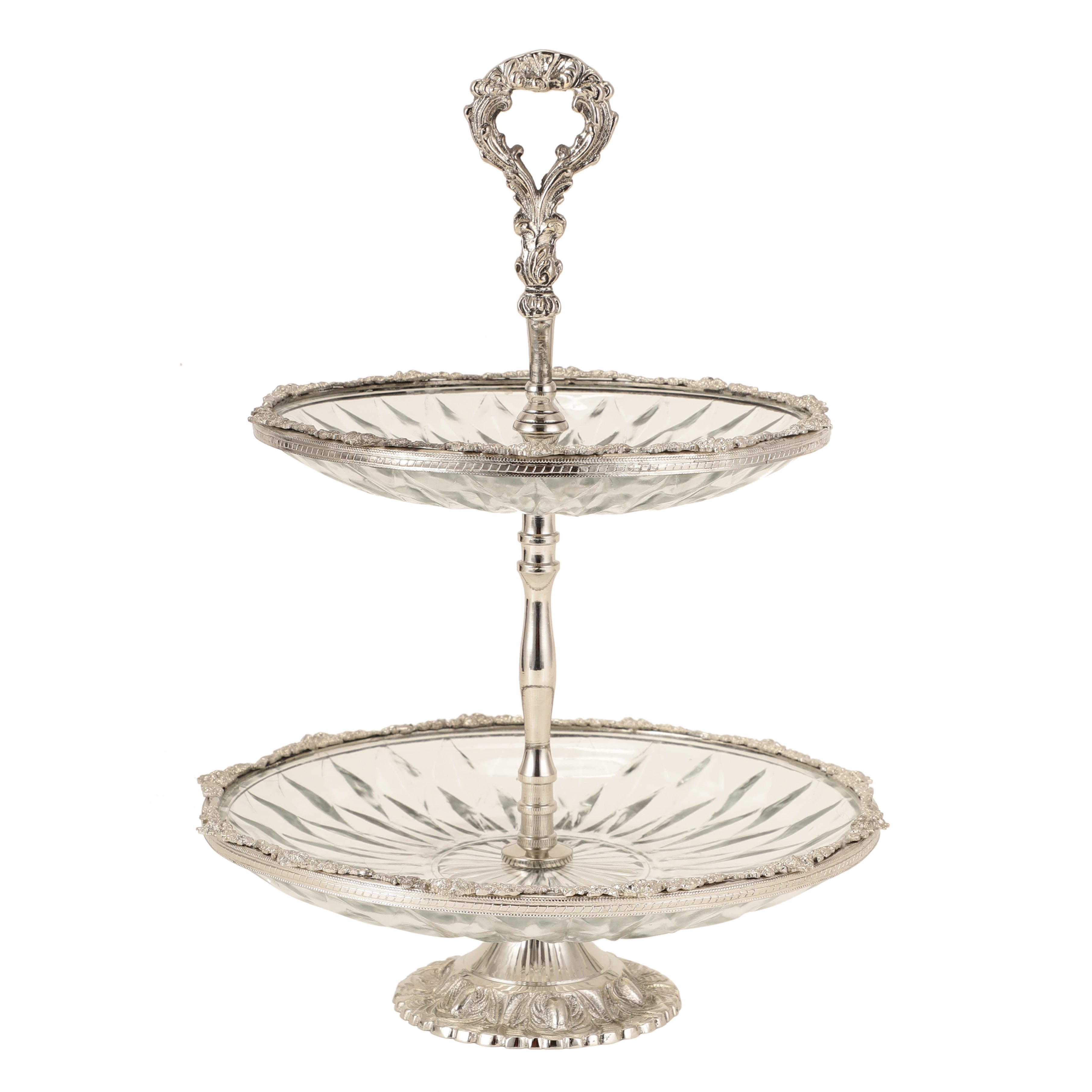 Spearhead Crystal Double Cake Stand in Silver