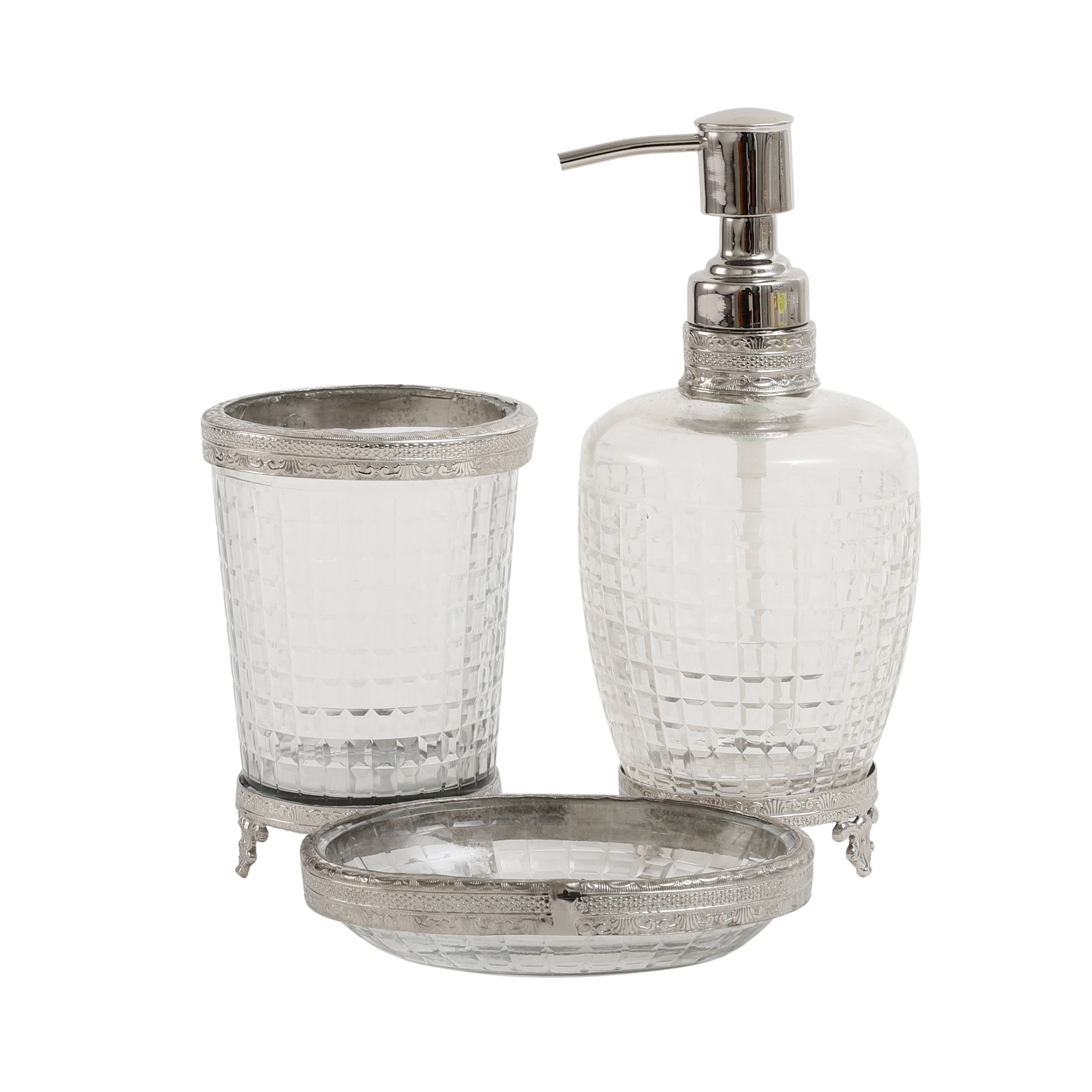 Alvario crystal Cut bathroom set in silver