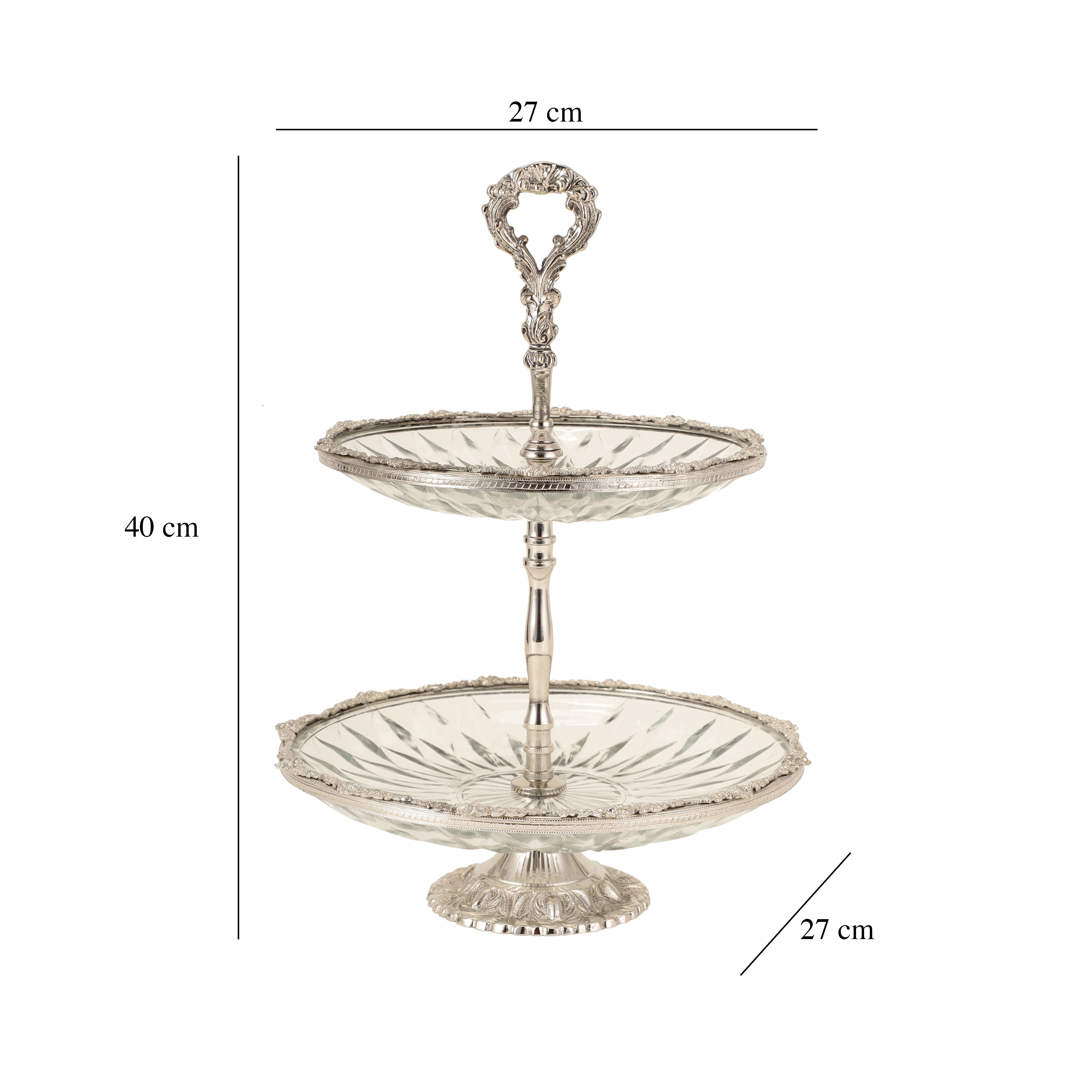 Spearhead Crystal Double Cake Stand in Silver