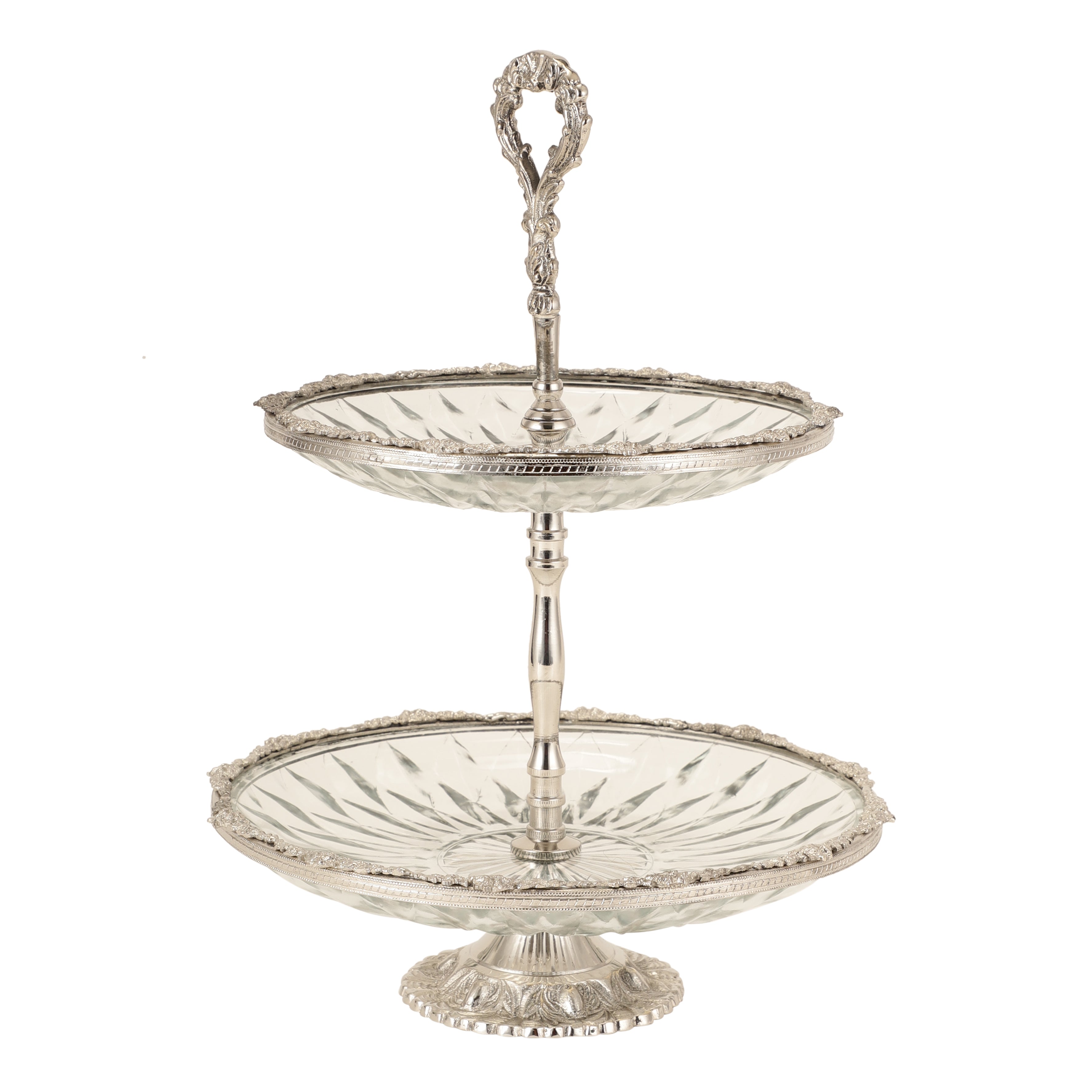 Spearhead Crystal Double Cake Stand in Silver