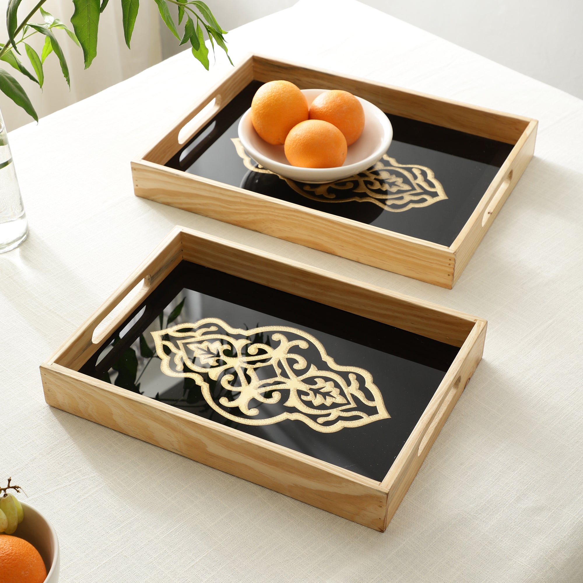 Zamora Black Embossed Glass Tray