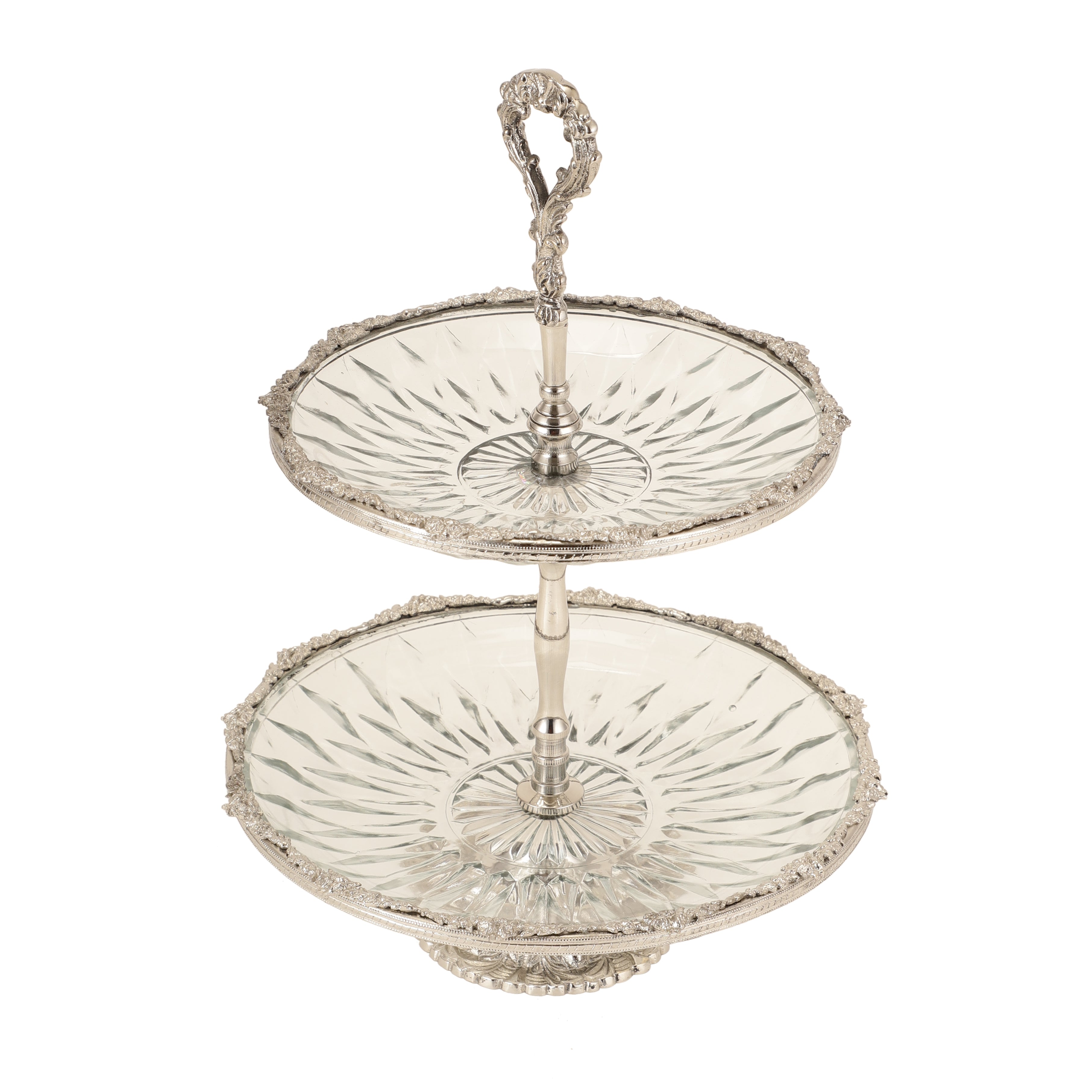 Spearhead Crystal Double Cake Stand in Silver