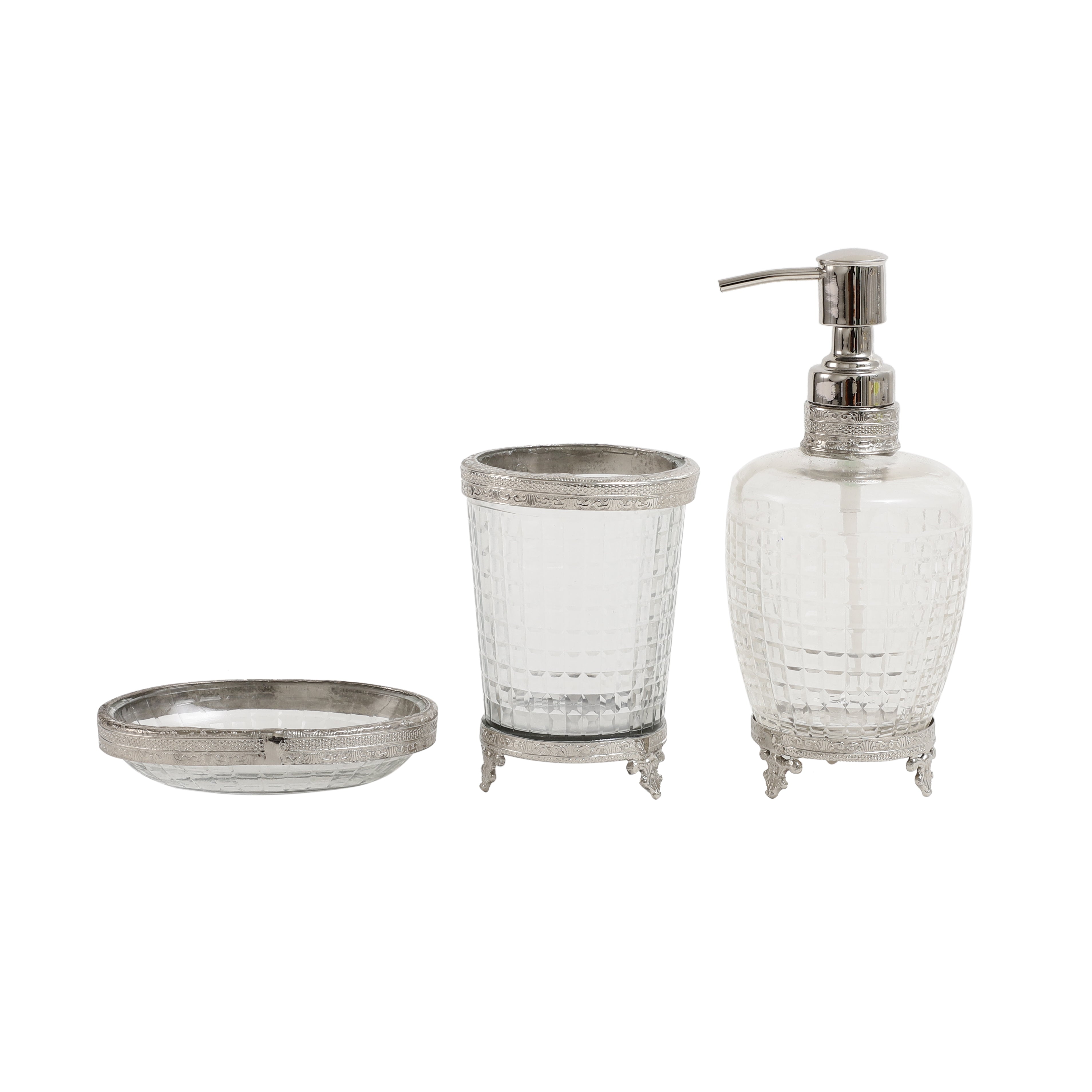 Alvario crystal Cut bathroom set in silver