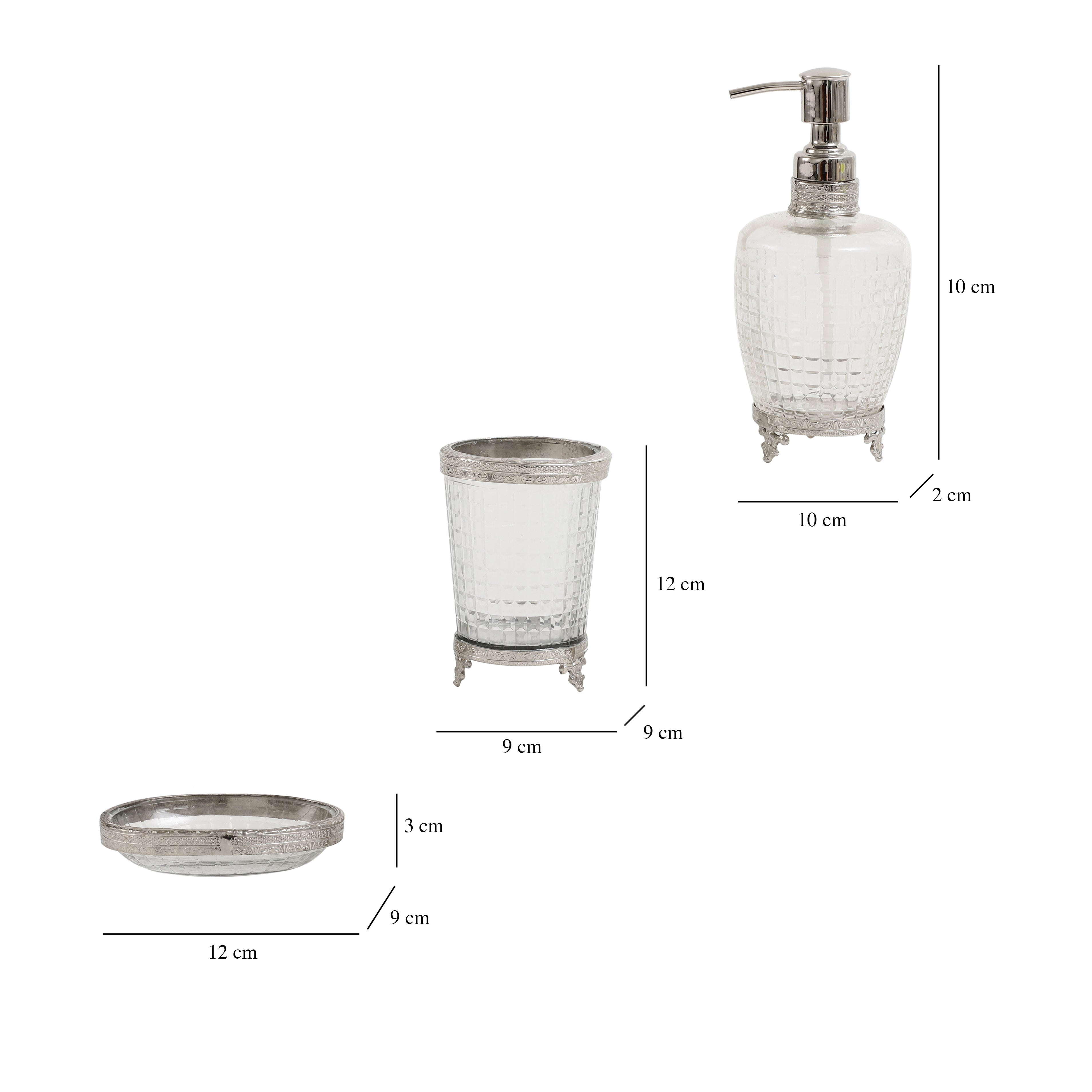 Alvario crystal Cut bathroom set in silver