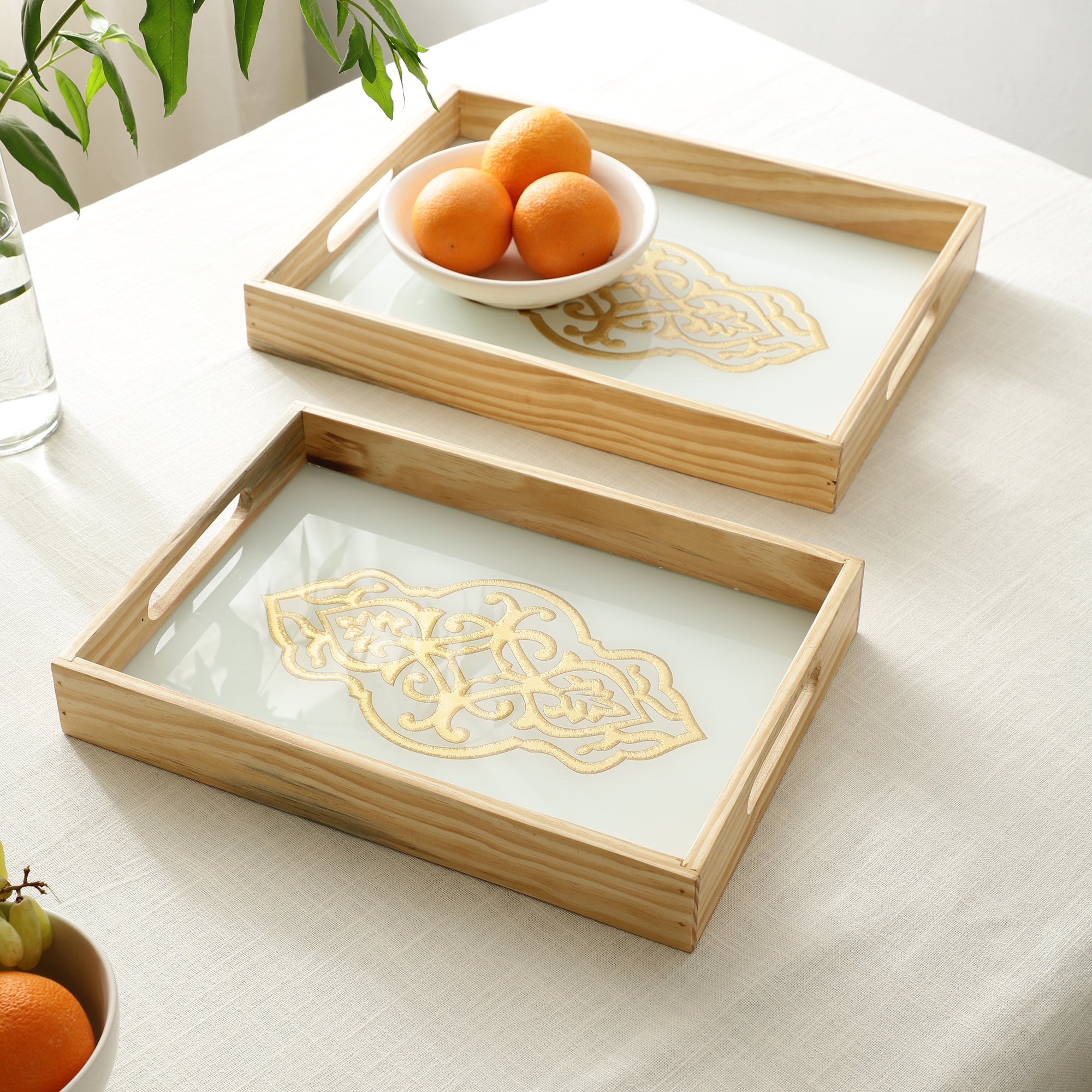 Zamora White Embossed Glass Tray