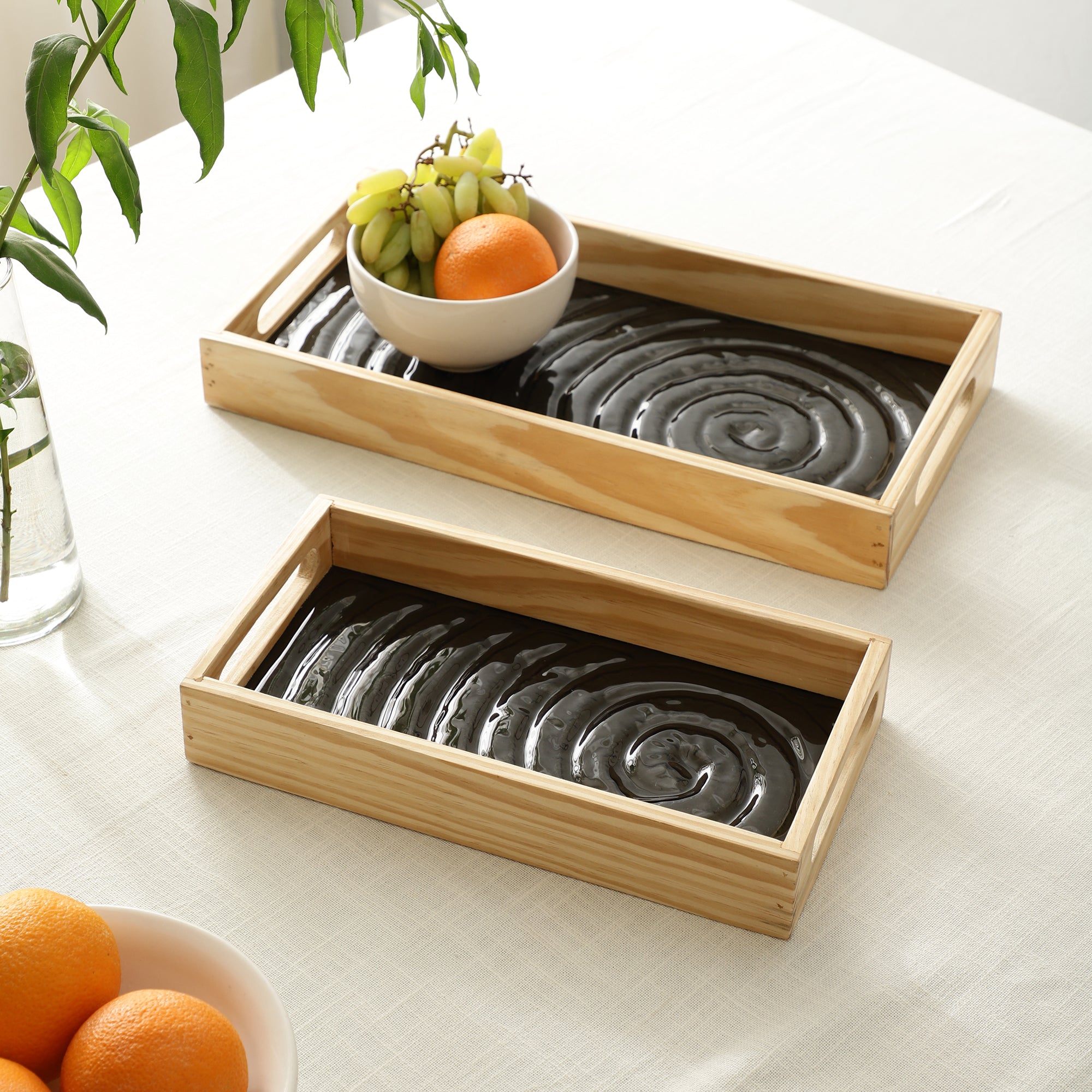 Duran Black Spiral Glass Tray Set