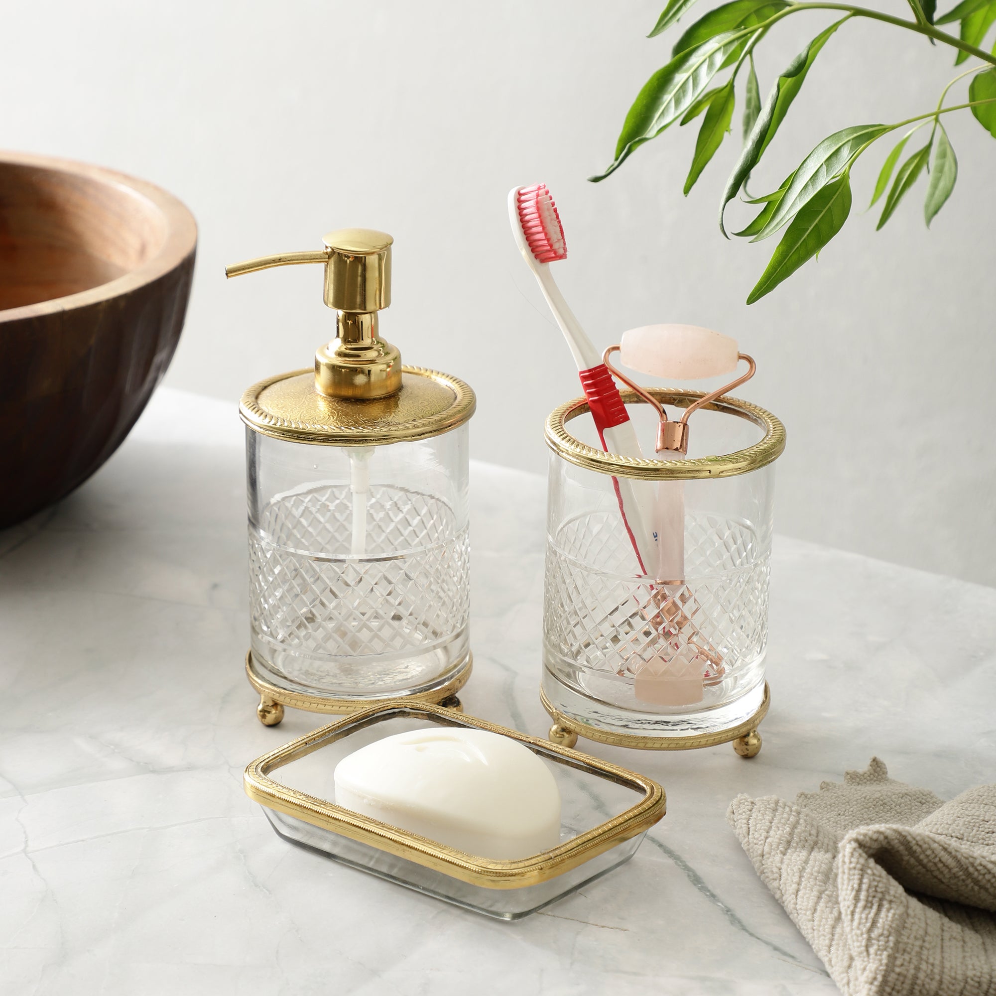 Blake Crystal Cut Bathroom set in Gold