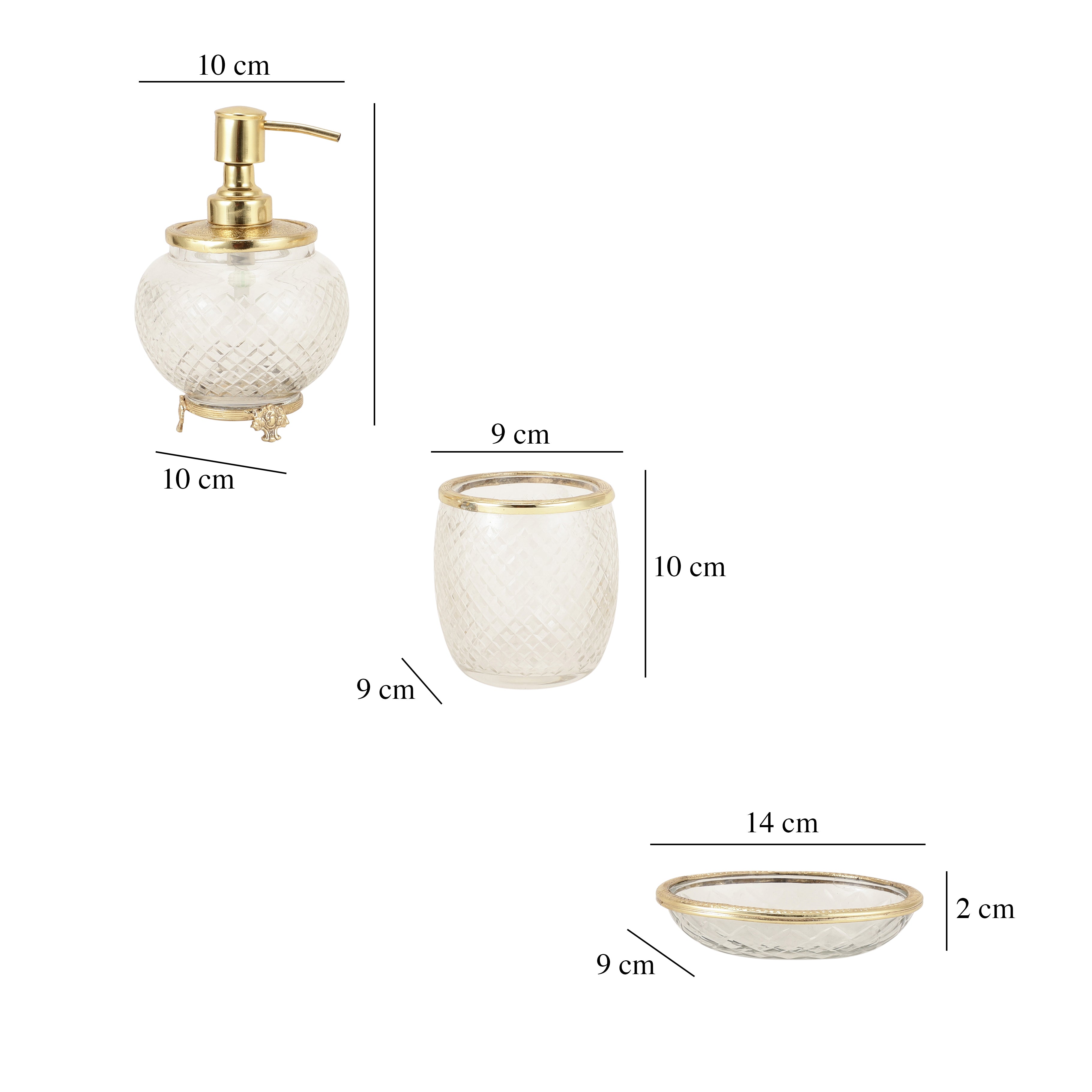 Ava crystal Cut bathroom set in gold