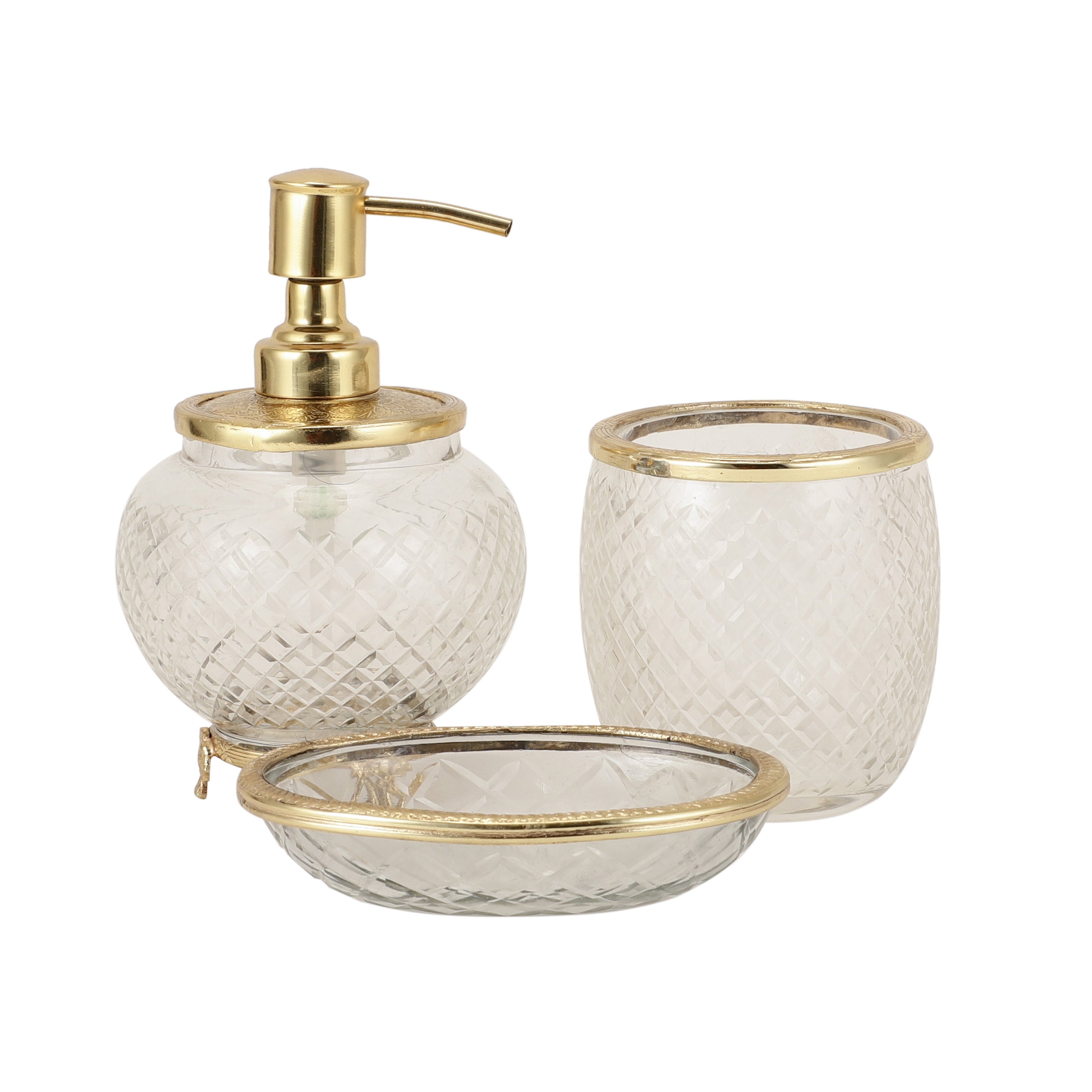 Ava crystal Cut bathroom set in gold