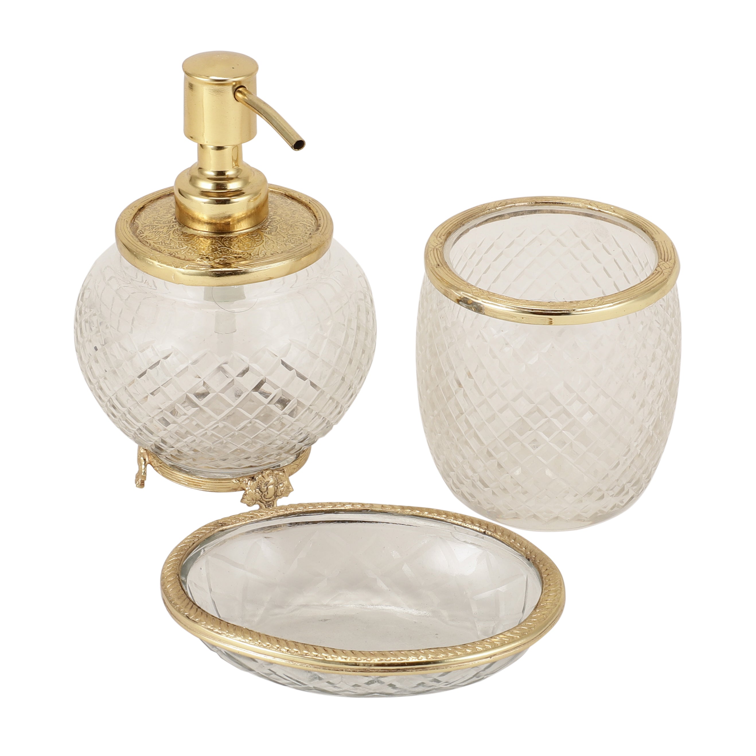 Ava crystal Cut bathroom set in gold