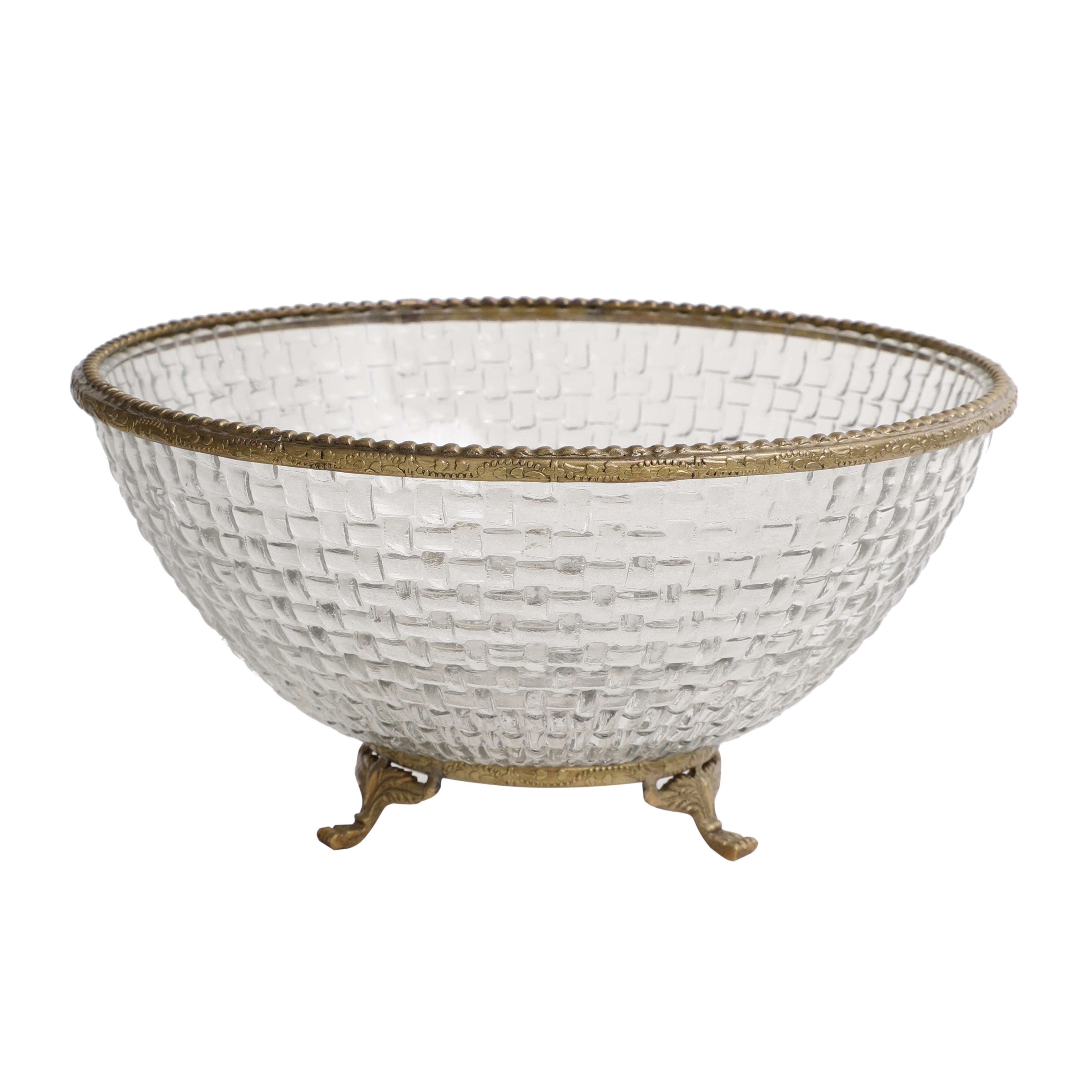 Ribbed Glass Antique Brass Bowl