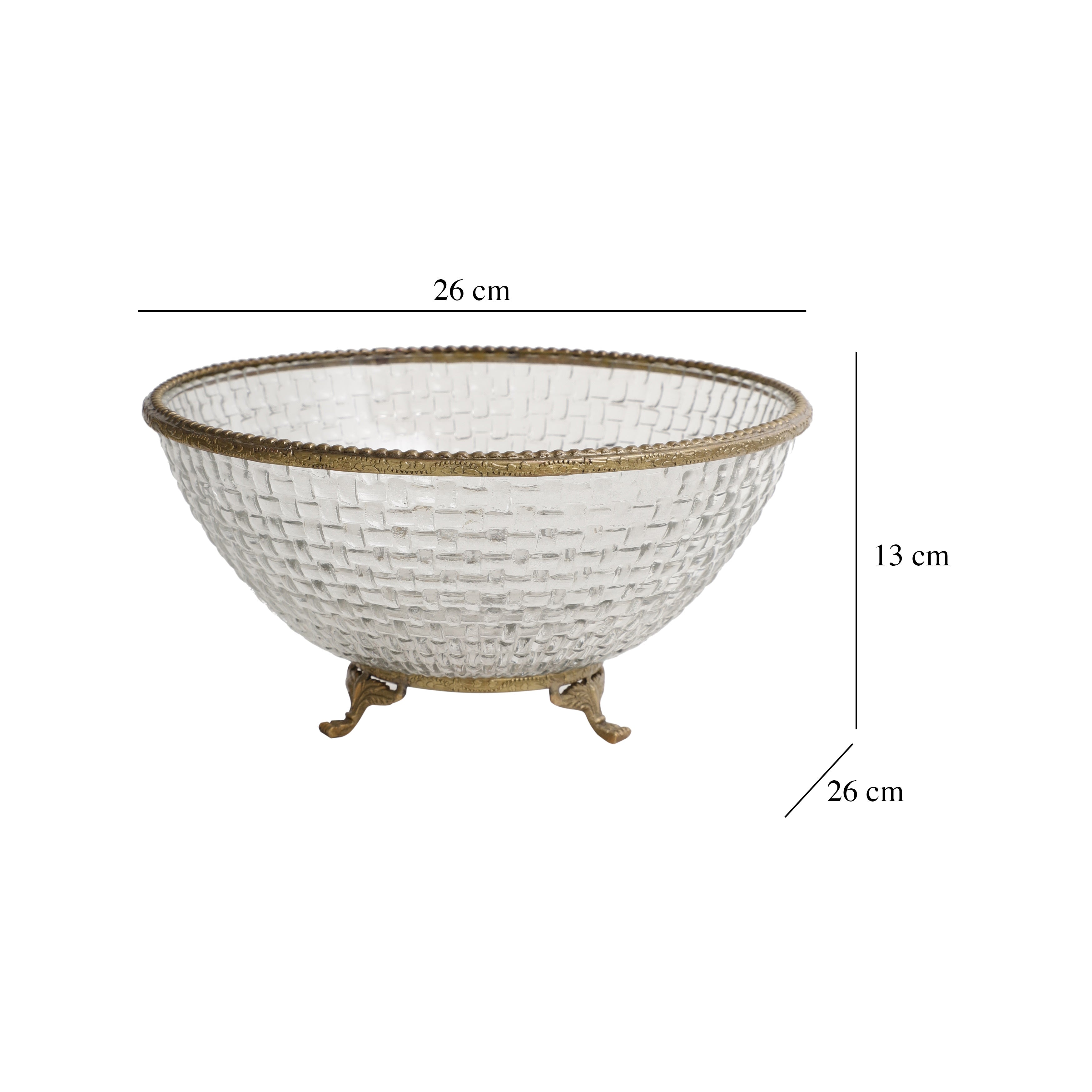 Ribbed Glass Antique Brass Bowl