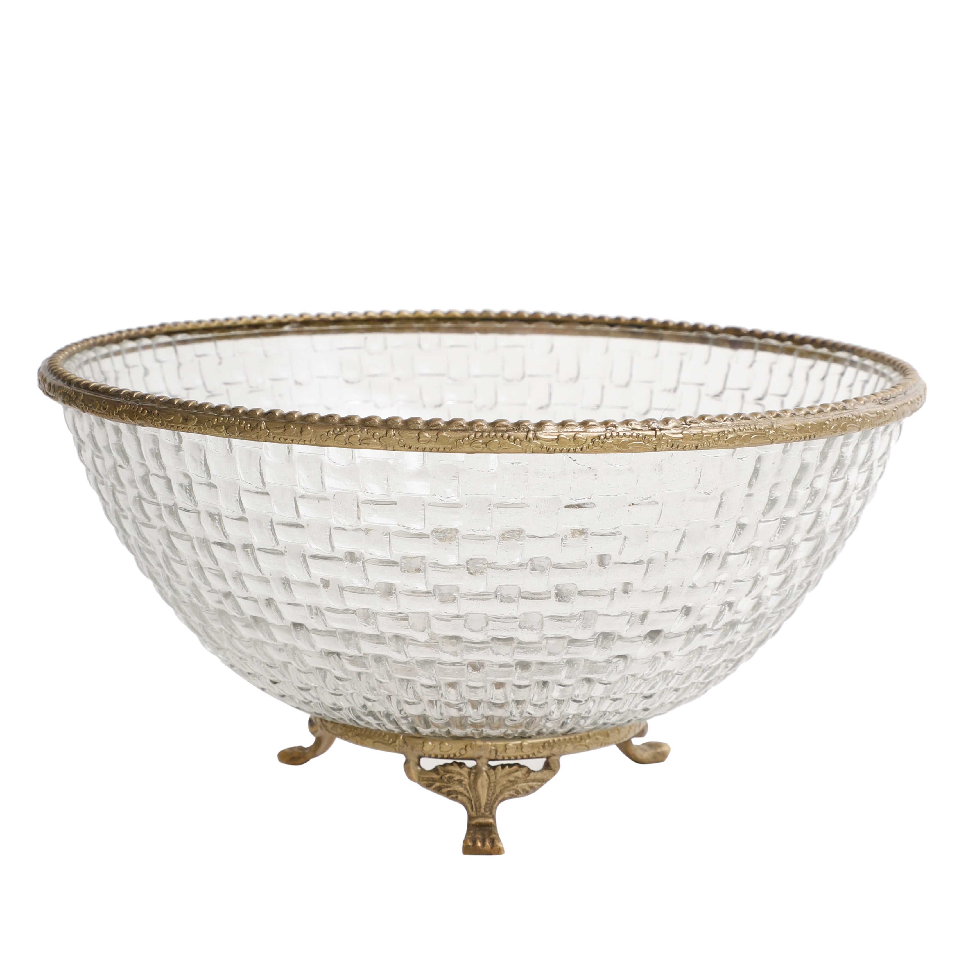 Ribbed Glass Antique Brass Bowl