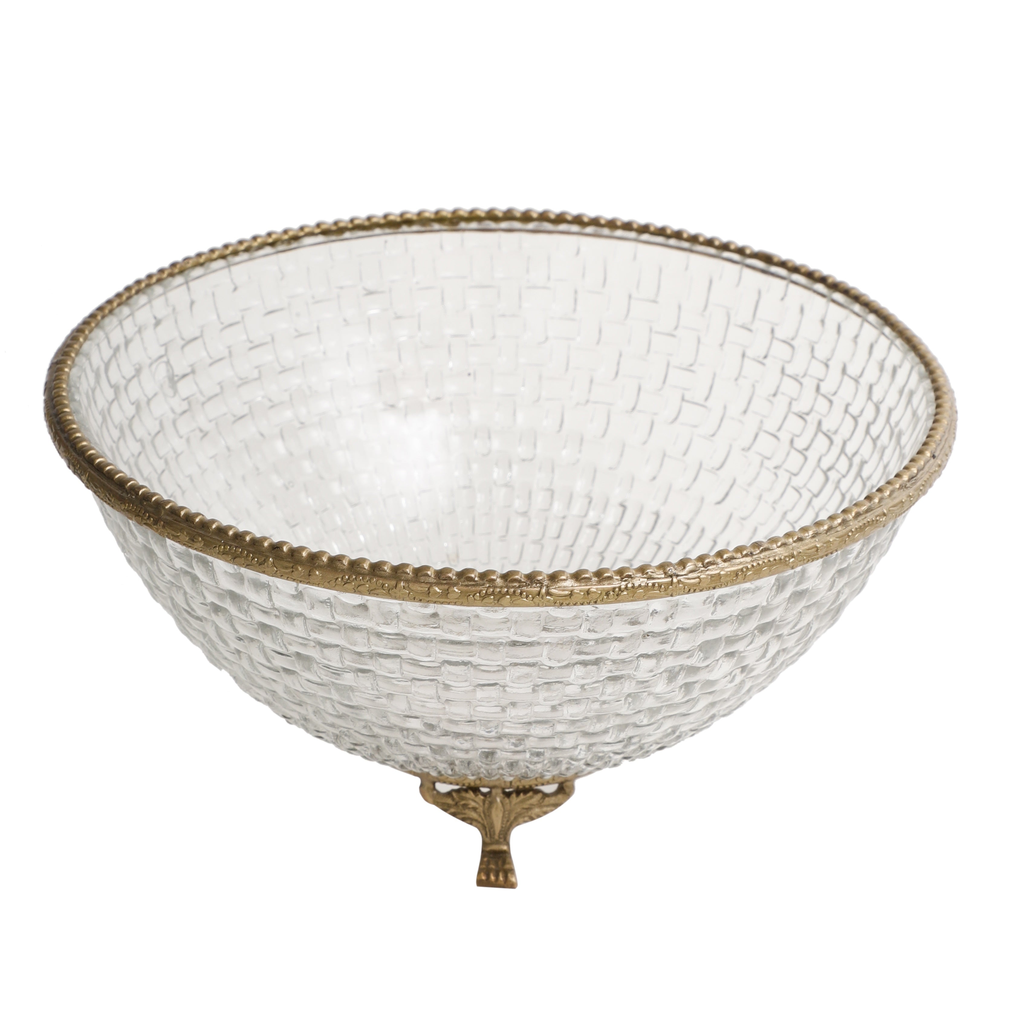 Ribbed Glass Antique Brass Bowl