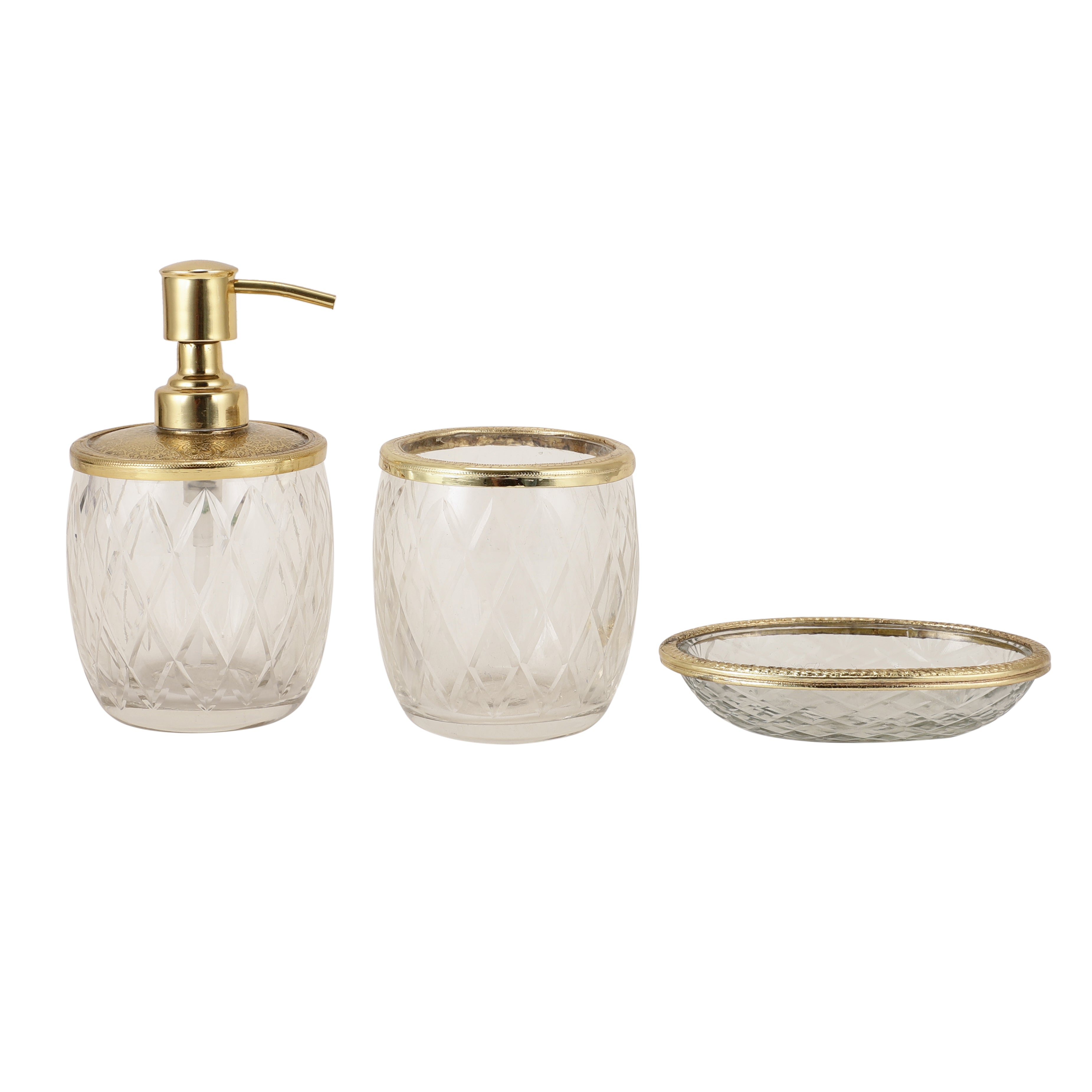 Olivia Daimond Crystal Cut bathroom set in gold