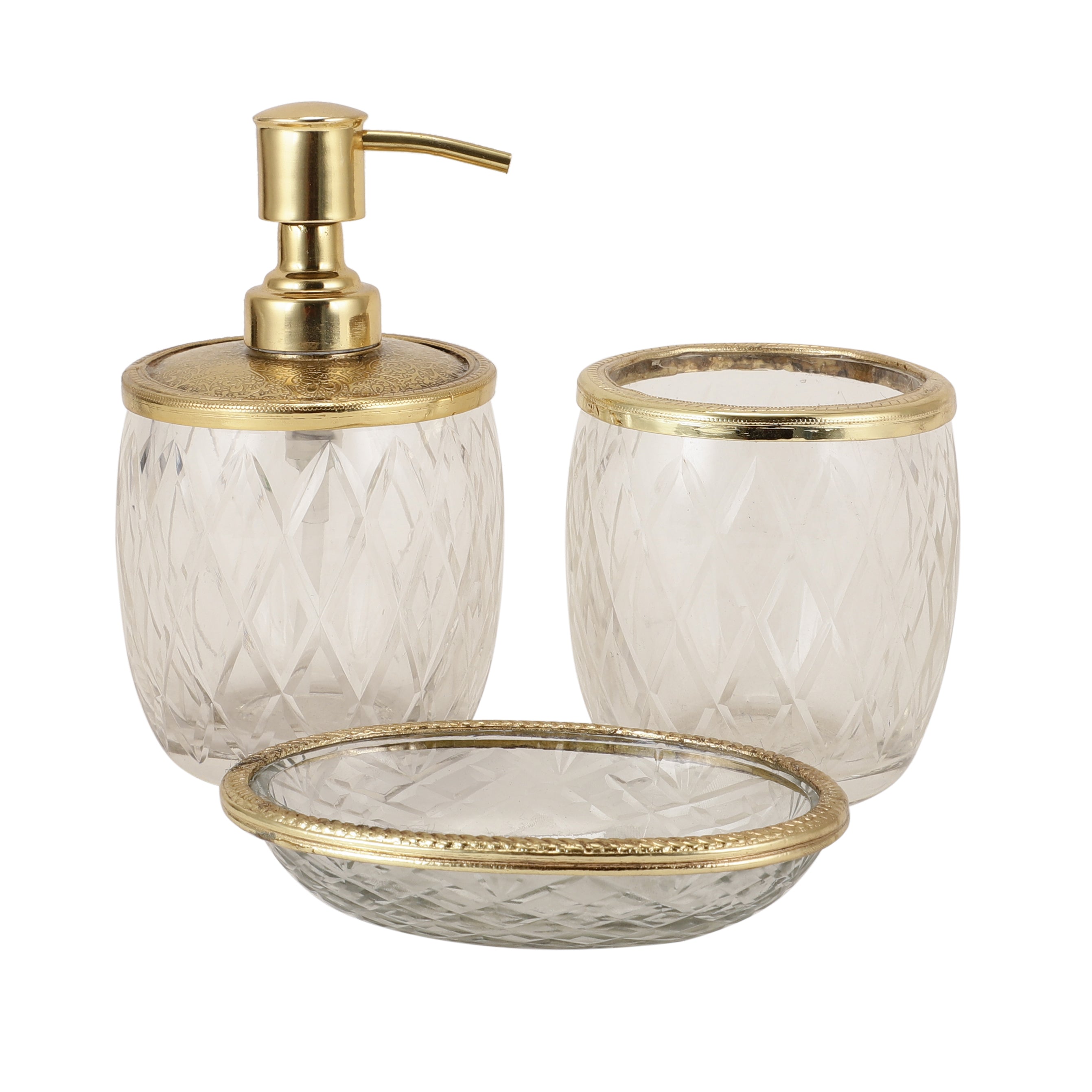 Olivia Daimond Crystal Cut bathroom set in gold