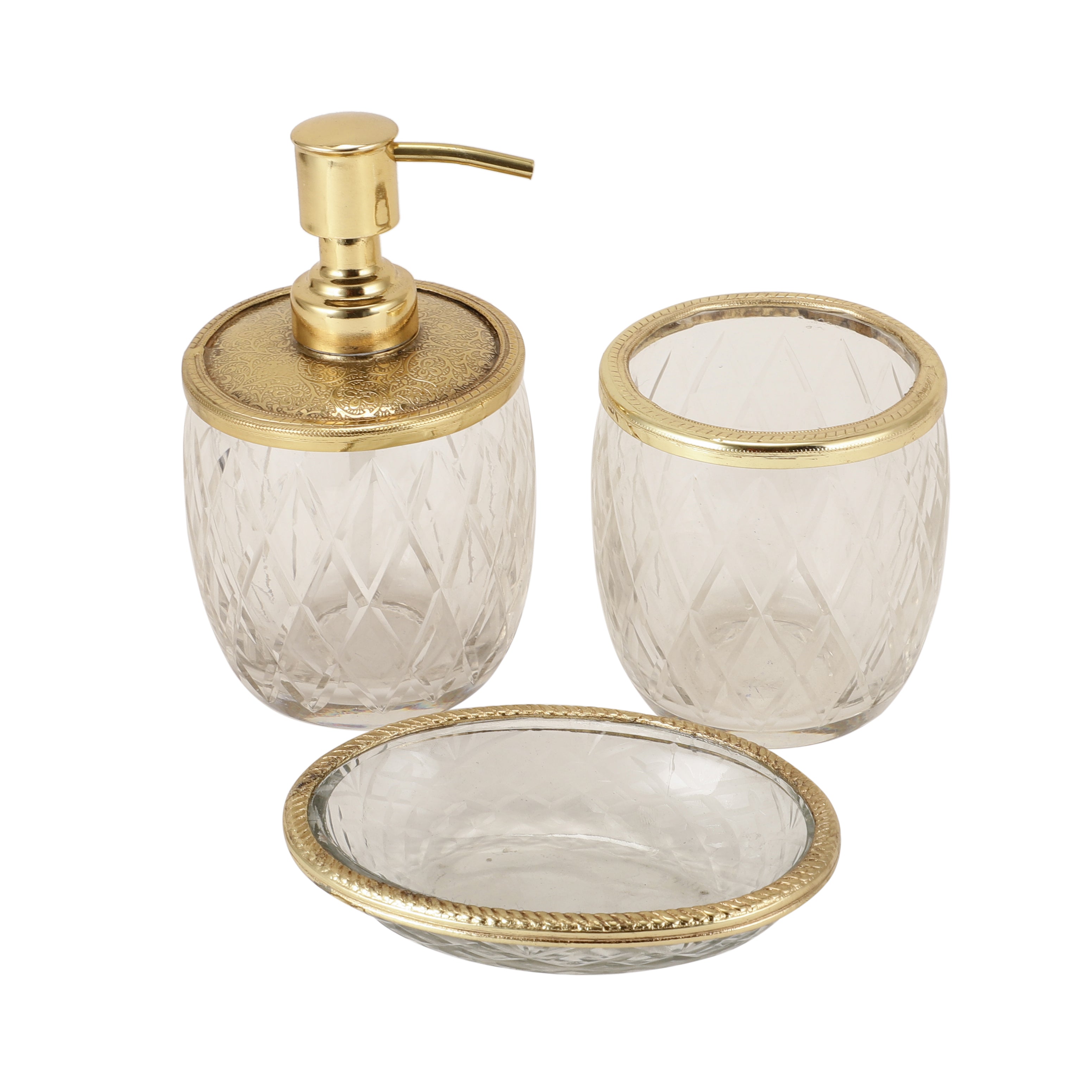 Olivia Daimond Crystal Cut bathroom set in gold