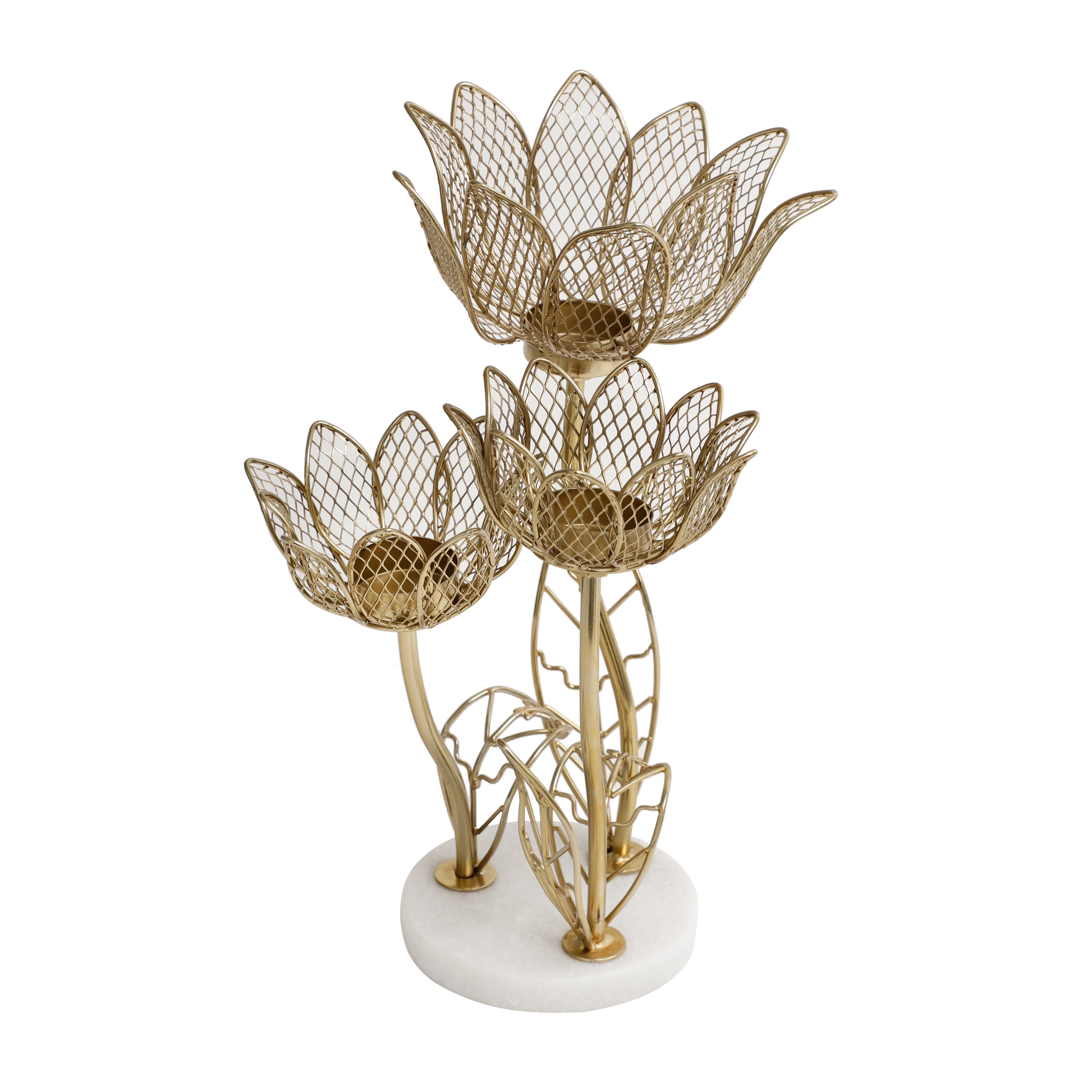 Lotus triple-tealight candle stand with Marble base