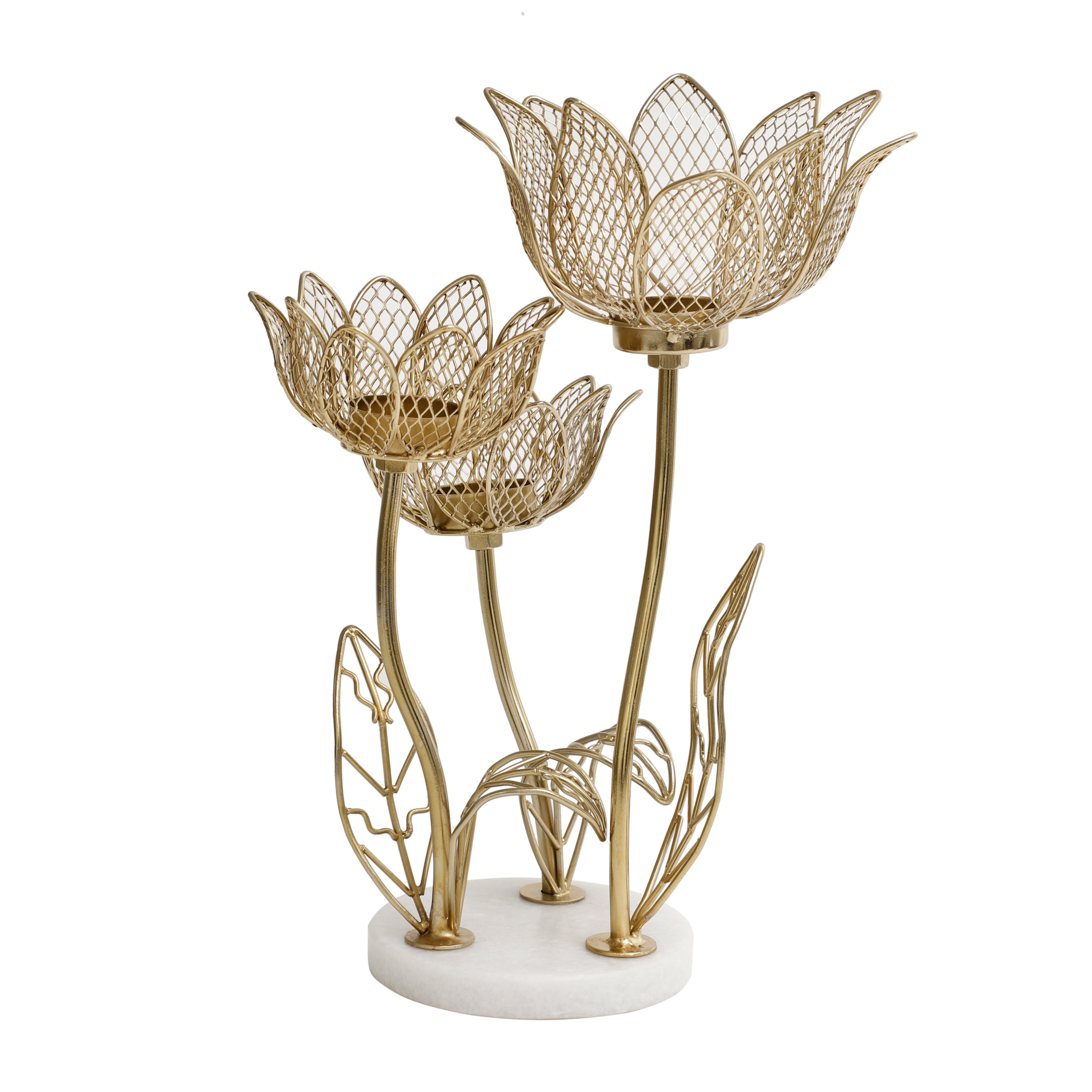 Lotus triple-tealight candle stand with Marble base