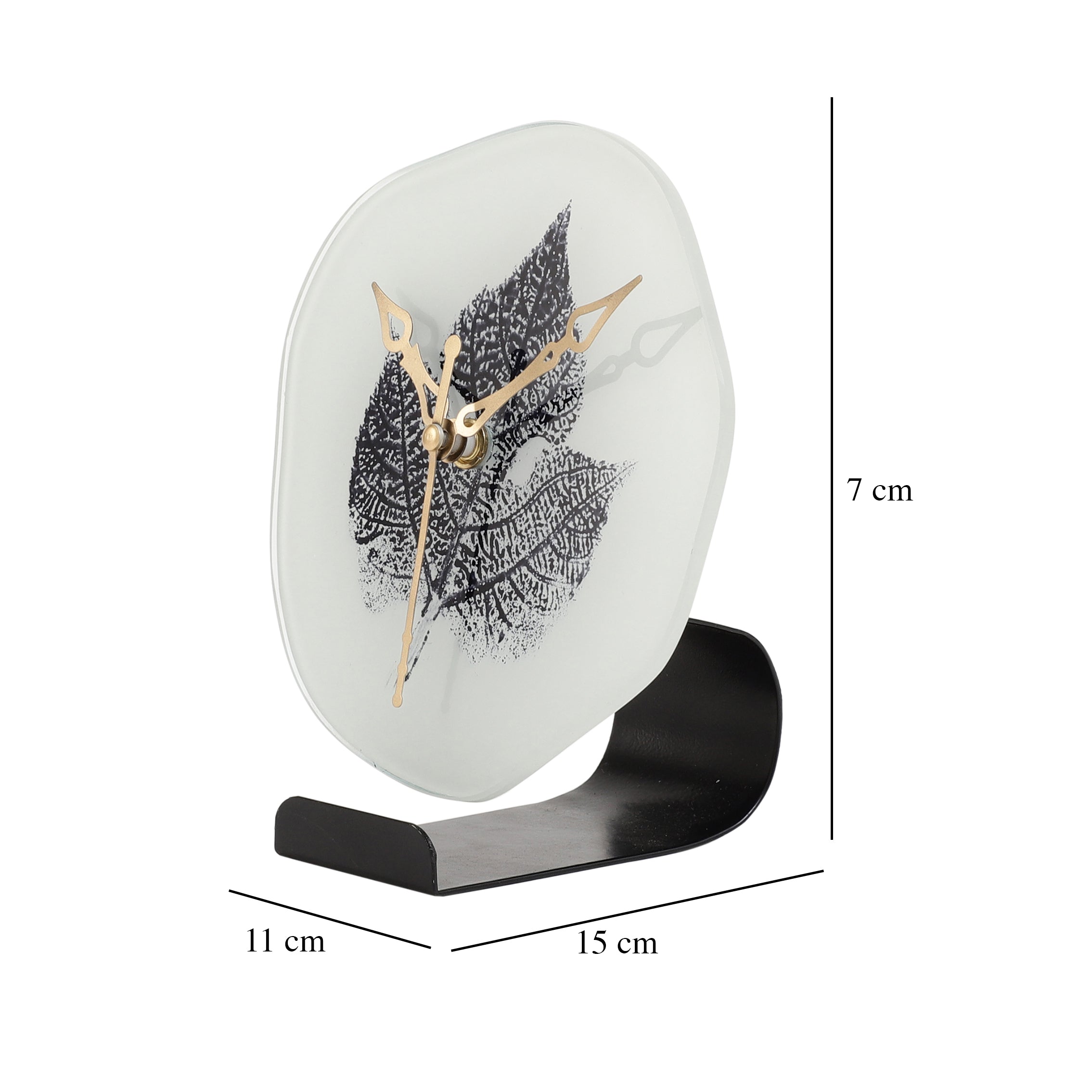 Alina Leaf Glass Embossed Table Clock