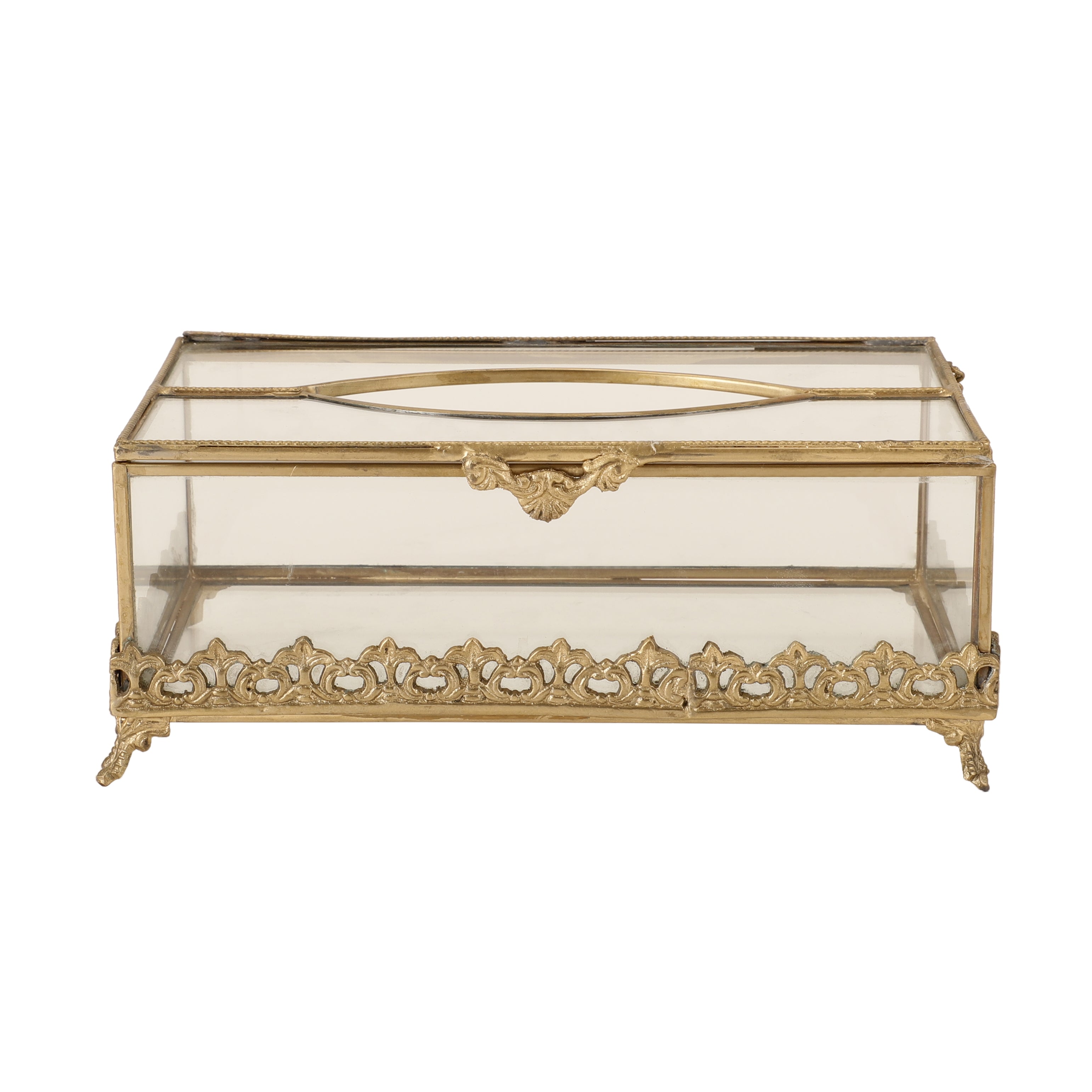 Floral Scroll Brass Napkin Box