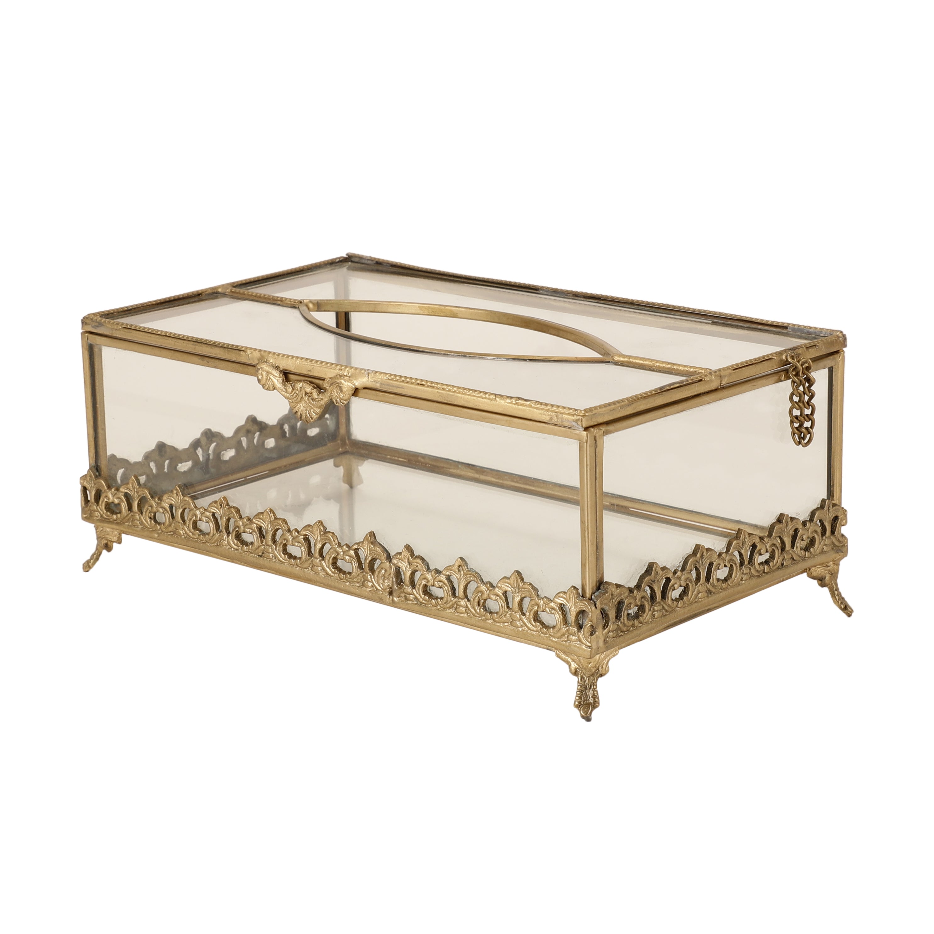 Floral Scroll Brass Napkin Box