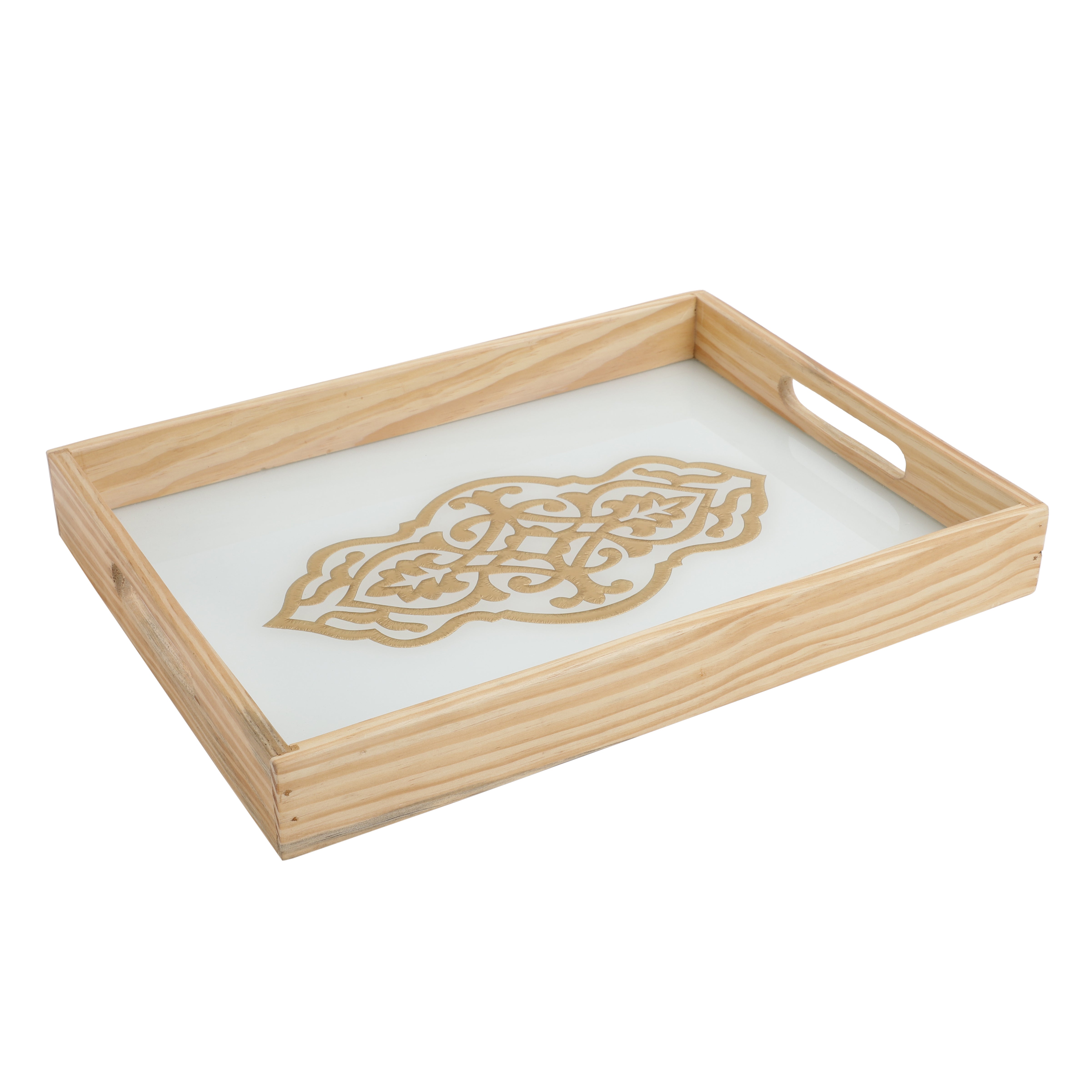 Zamora White Embossed Glass Tray