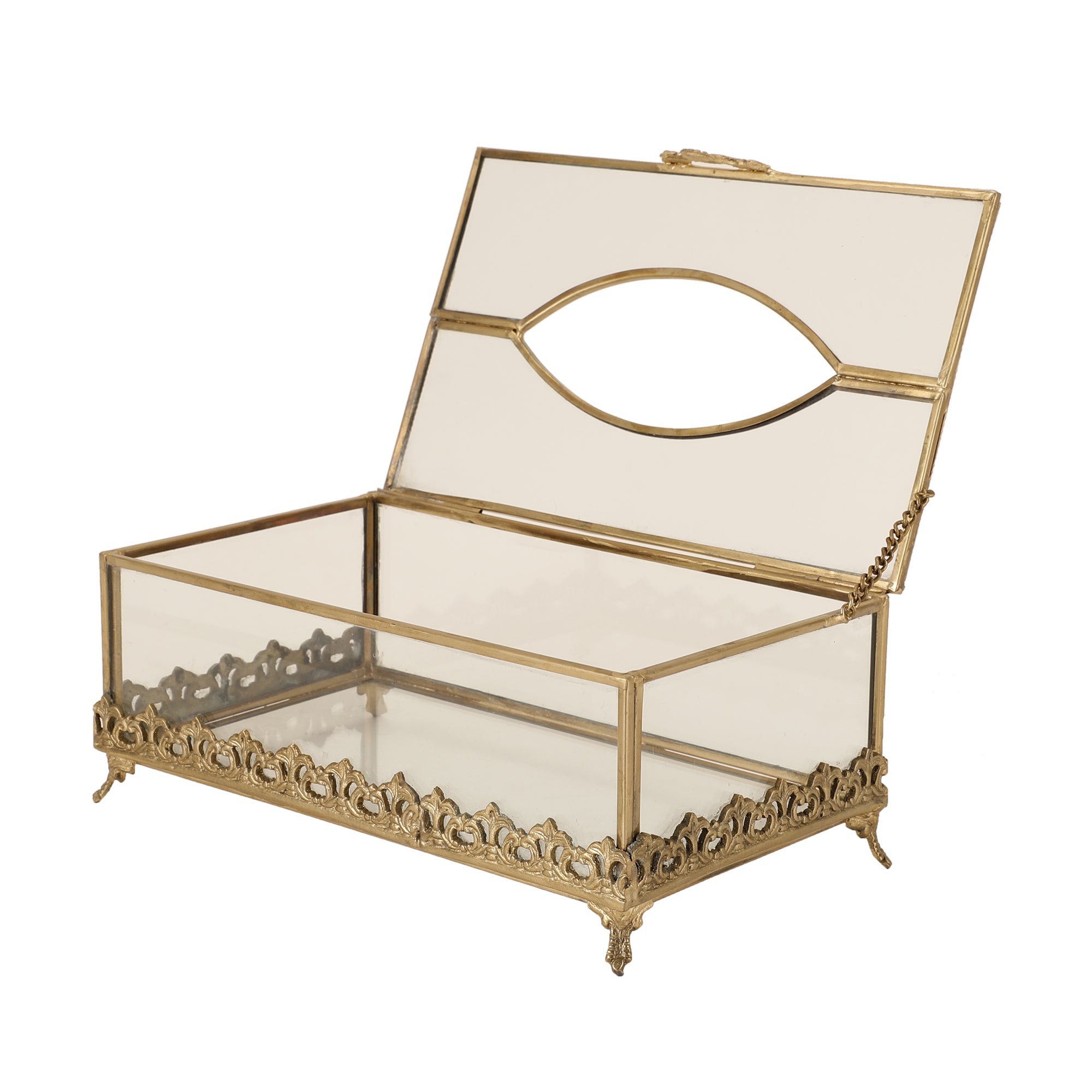 Floral Scroll Brass Napkin Box