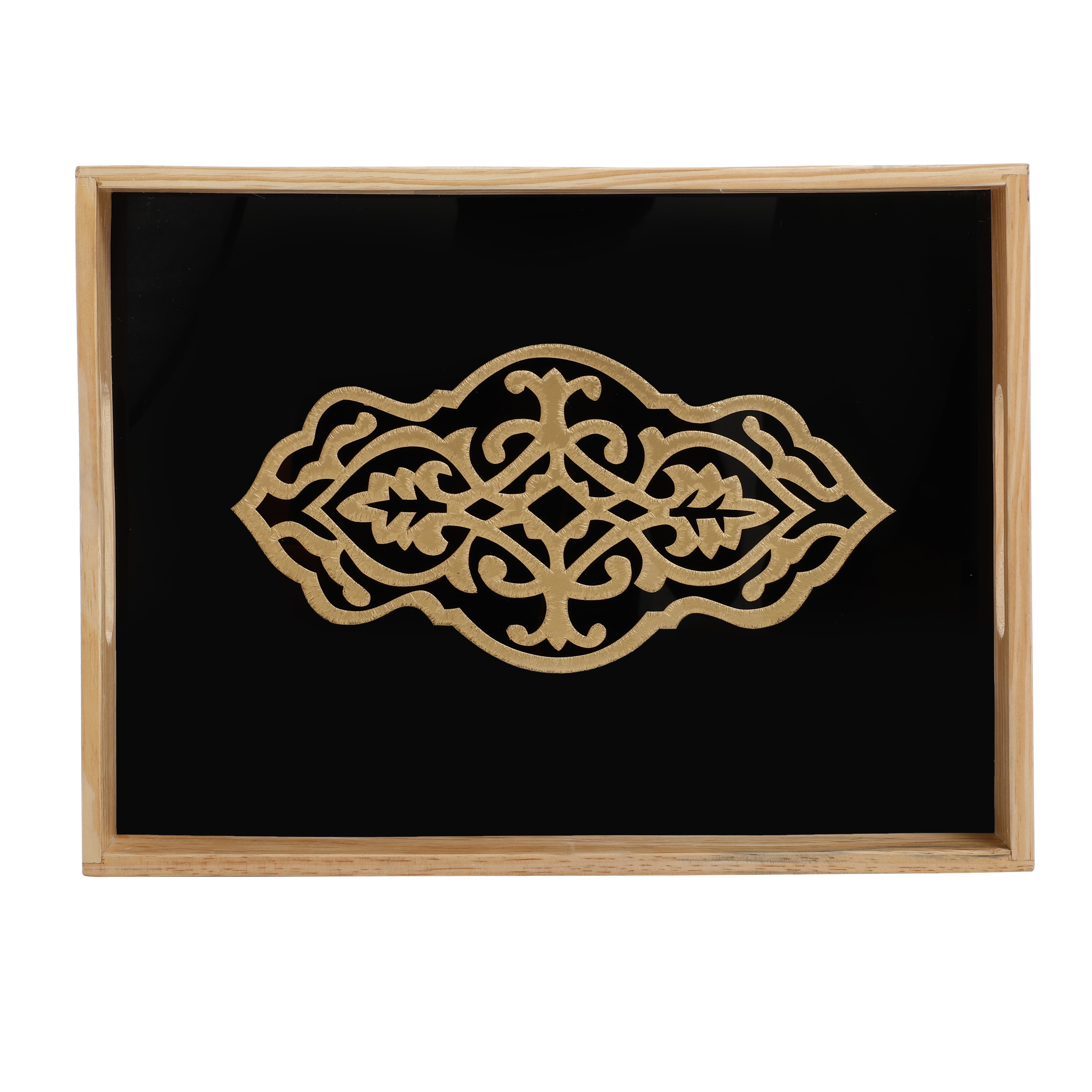 Zamora Black Embossed Glass Tray