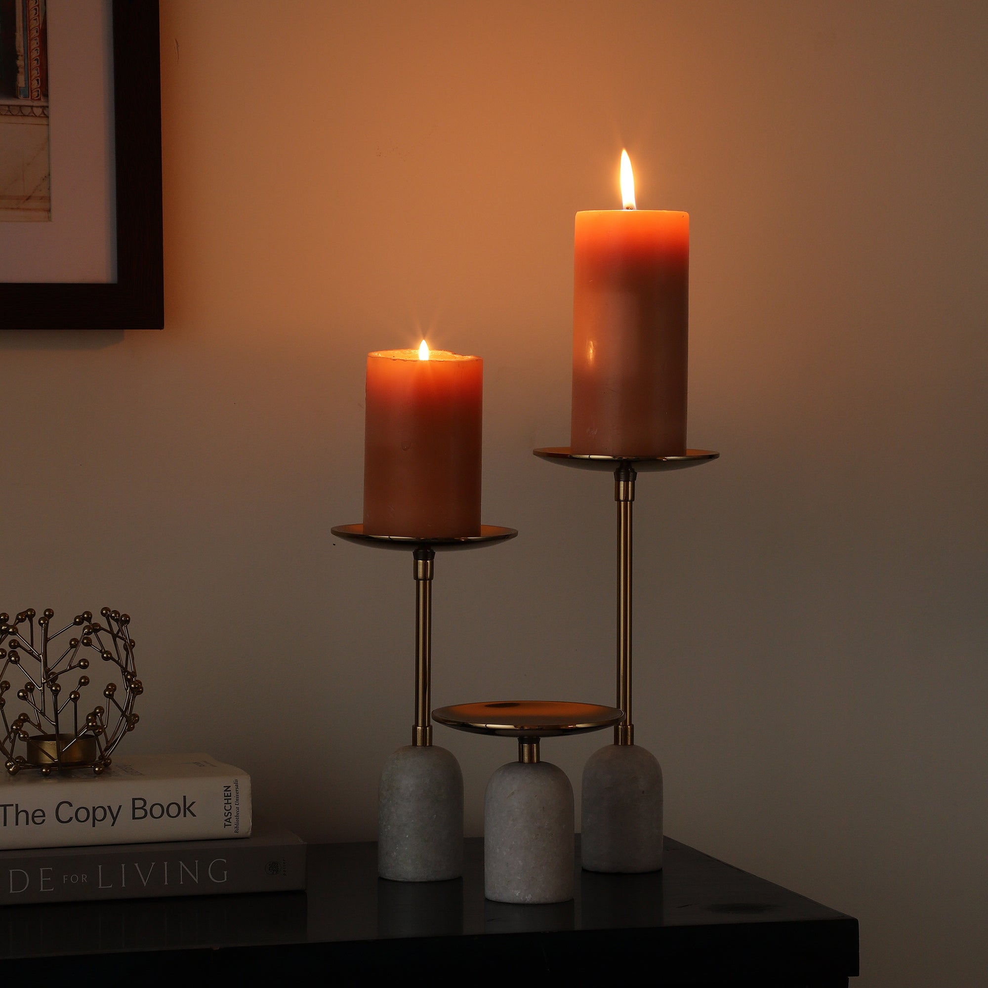 Marble Pri Pillar Candle Gold Set