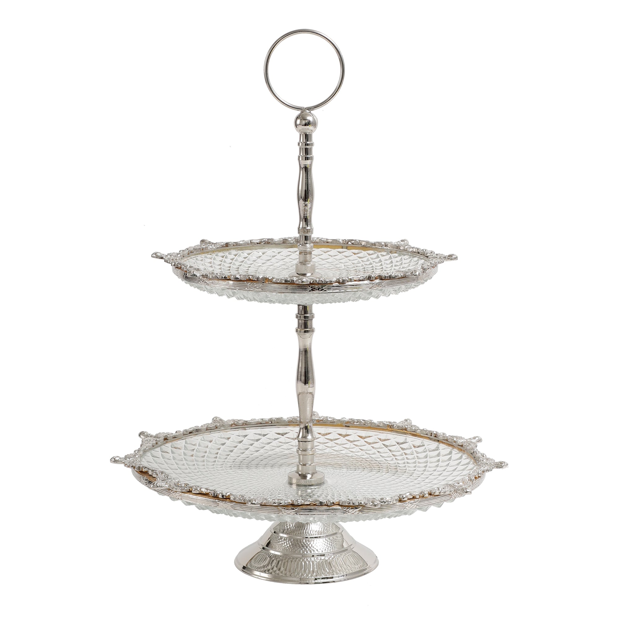 Crystal Spike Double Cake stand in silver