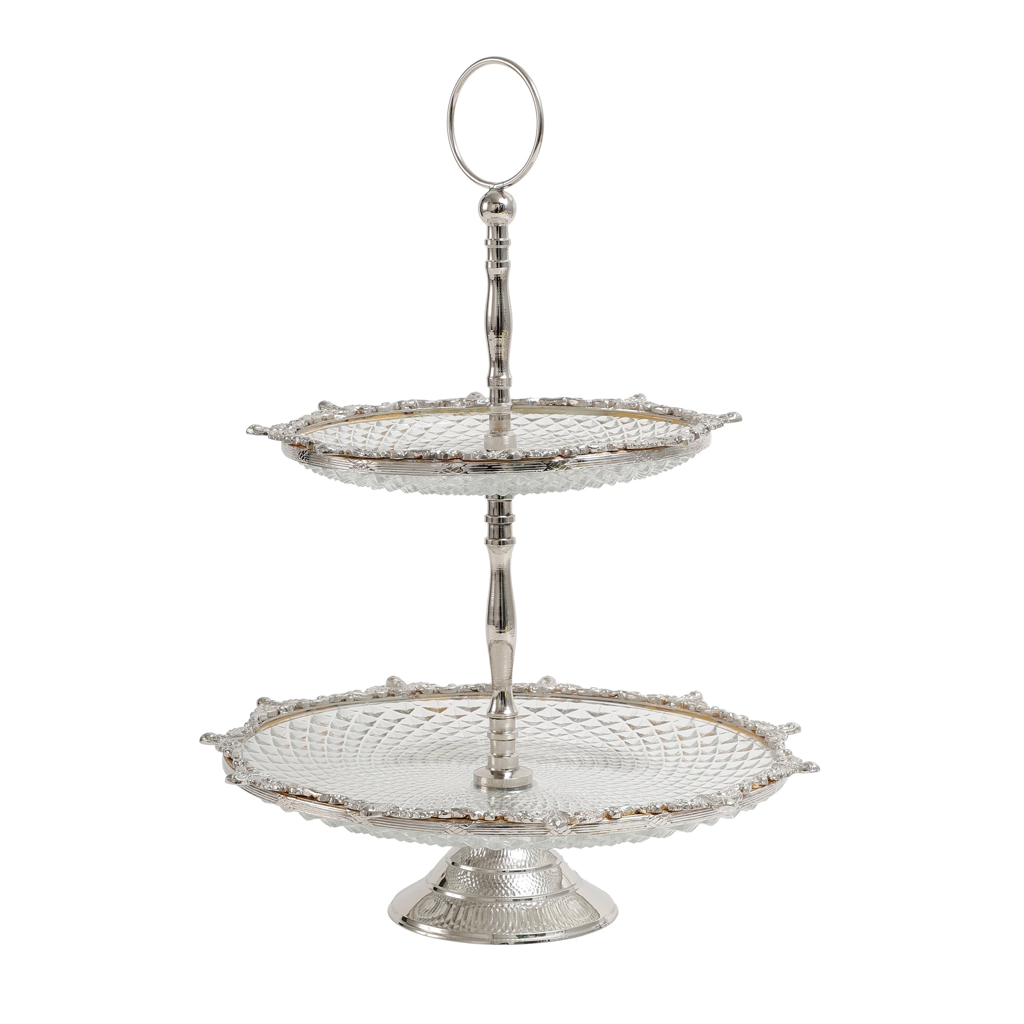 Crystal Spike Double Cake stand in silver