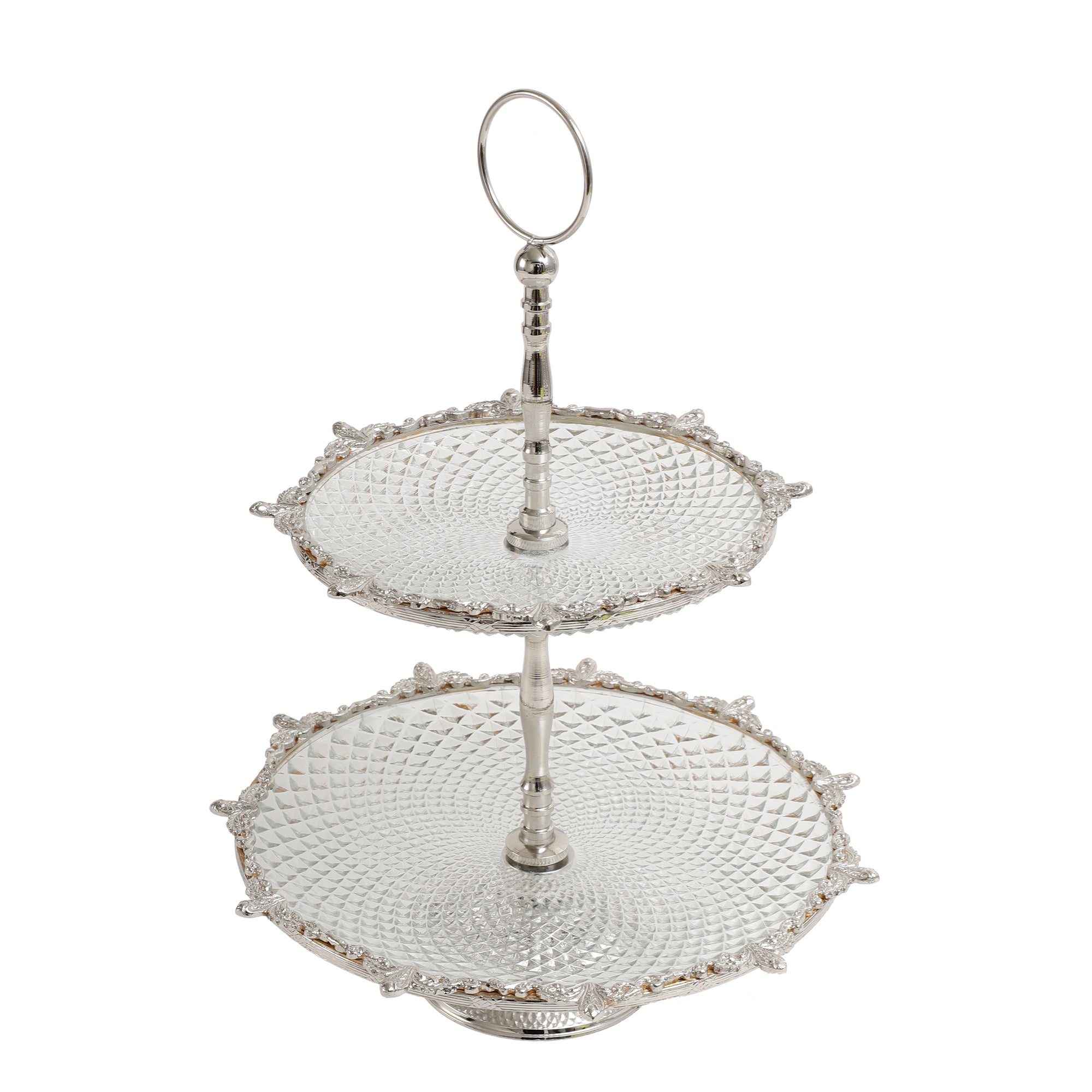 Crystal Spike Double Cake stand in silver