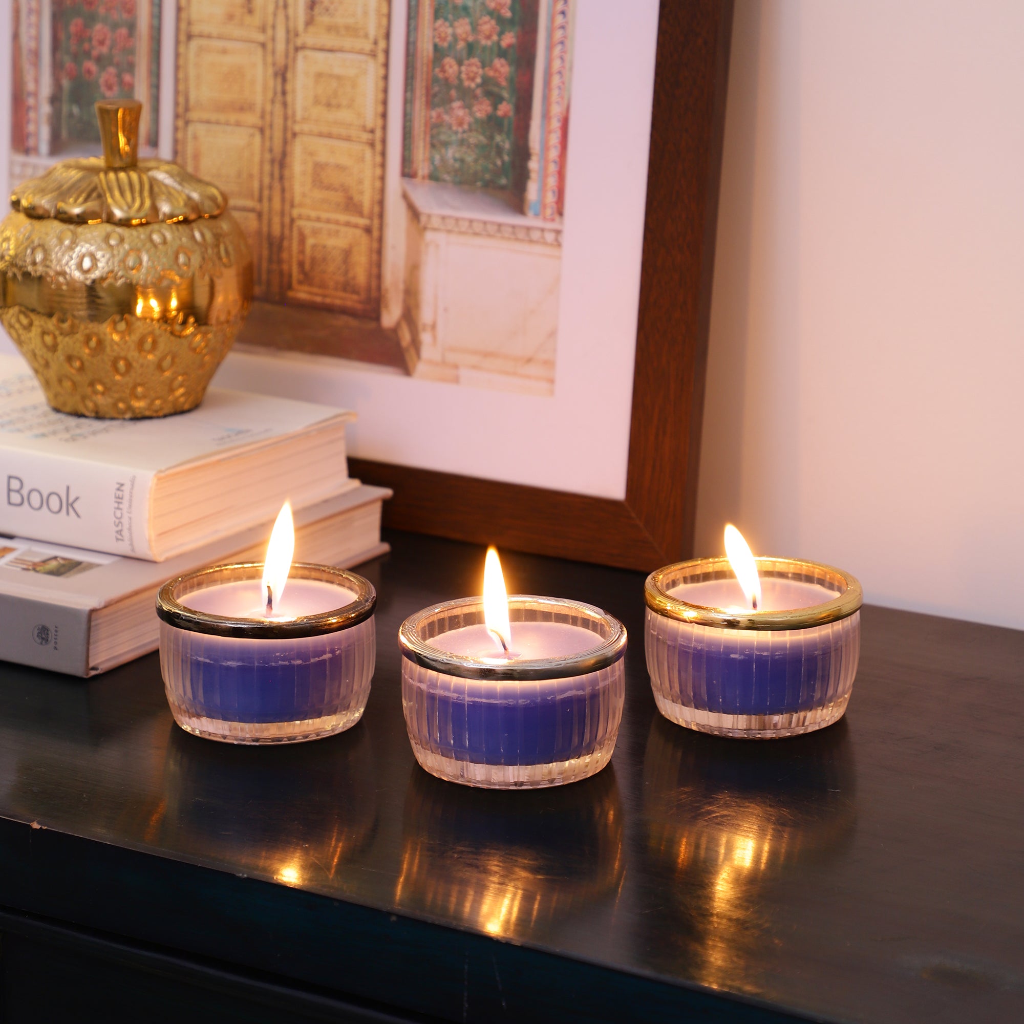 ocean breeze blue Scented candle glass jar with Silver ring