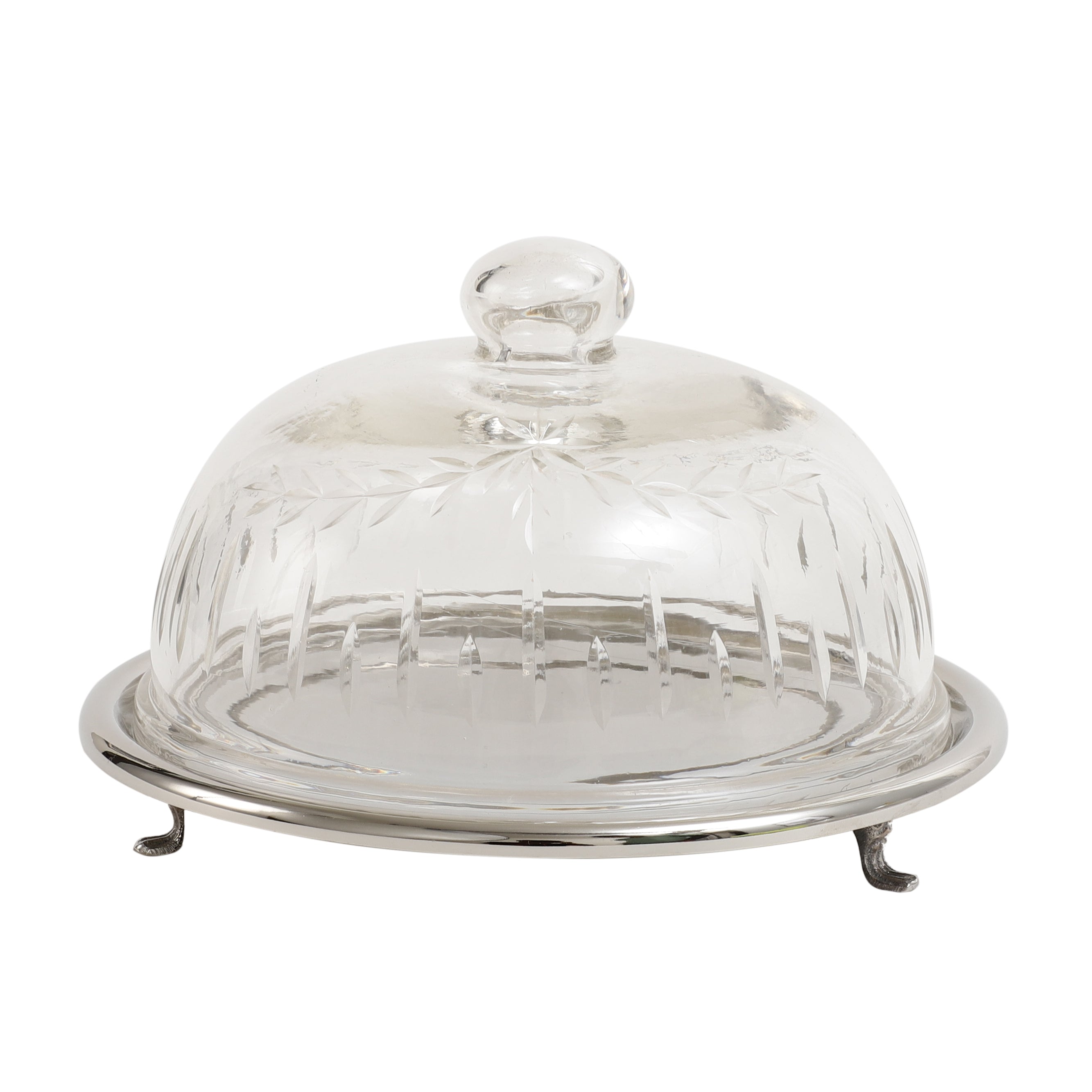 Leafy Glass Cake Dome in Silver