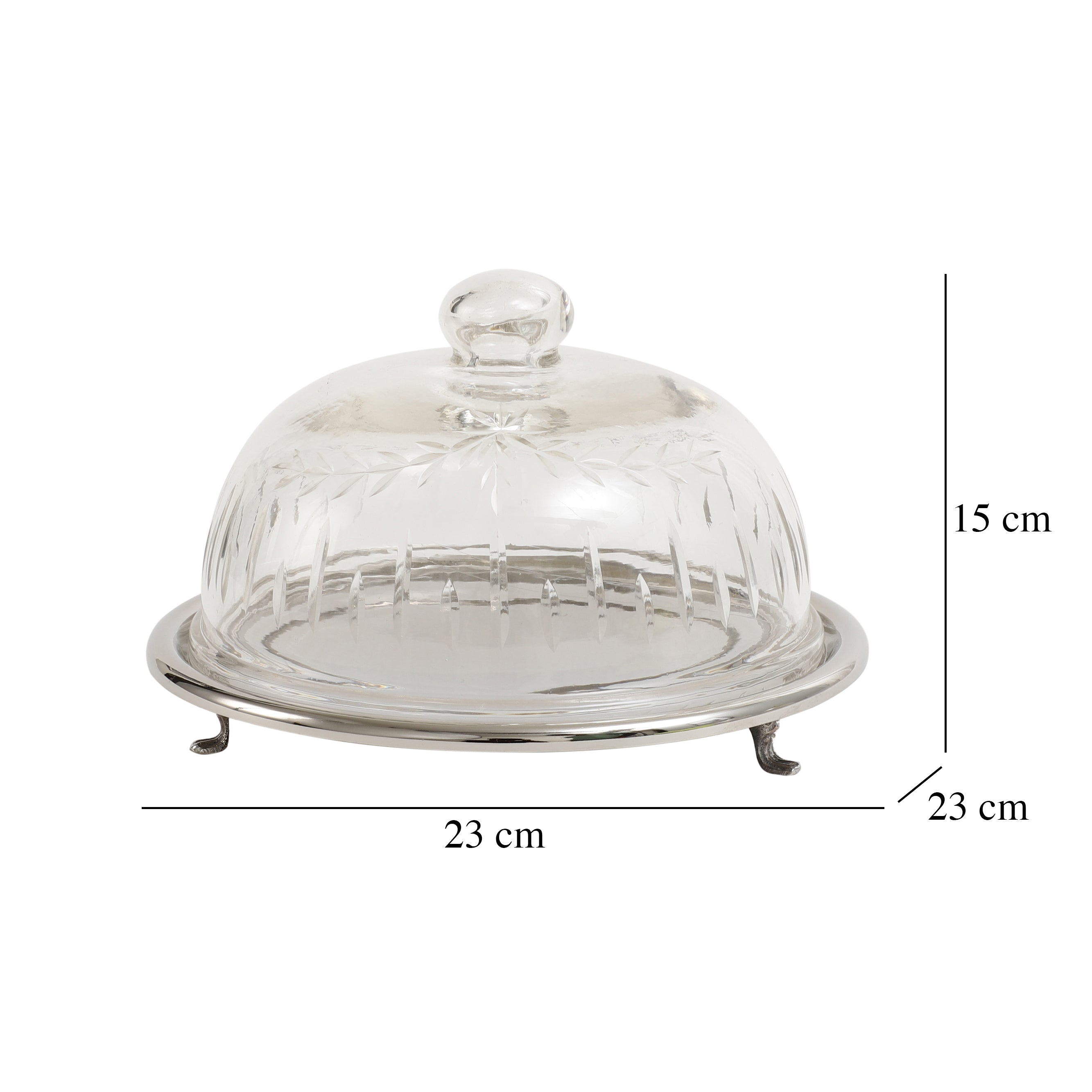 Leafy Glass Cake Dome in Silver