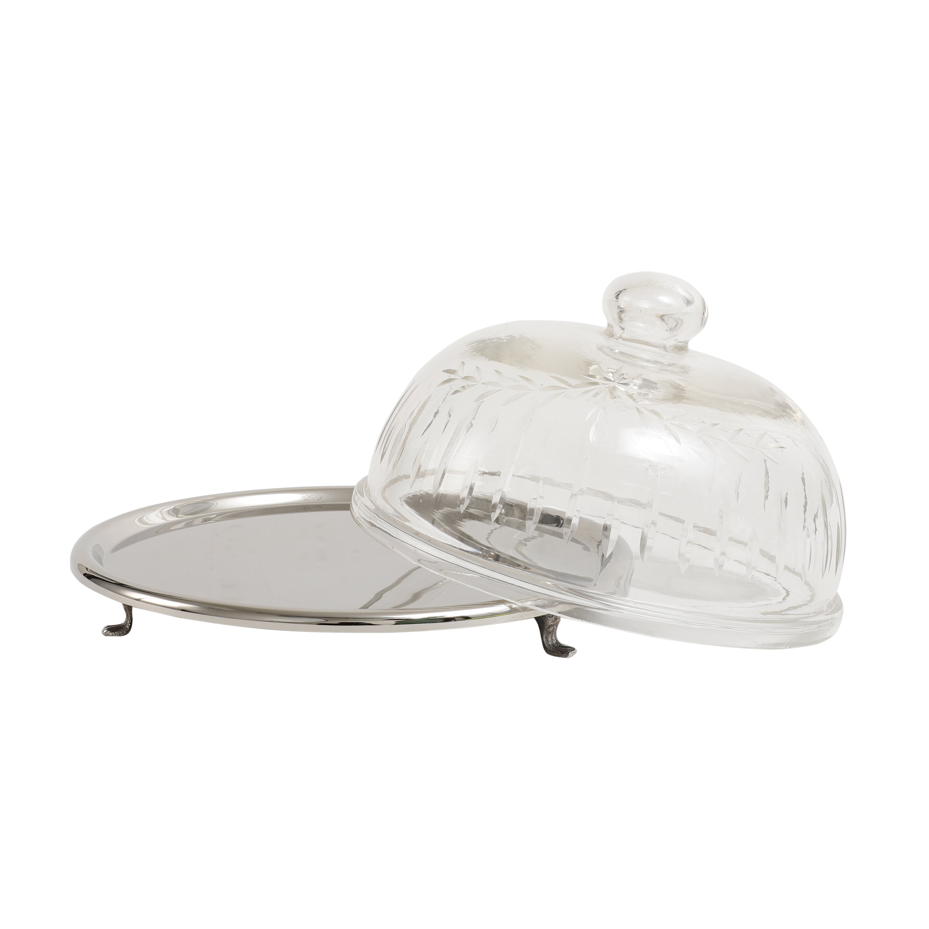 Leafy Glass Cake Dome in Silver