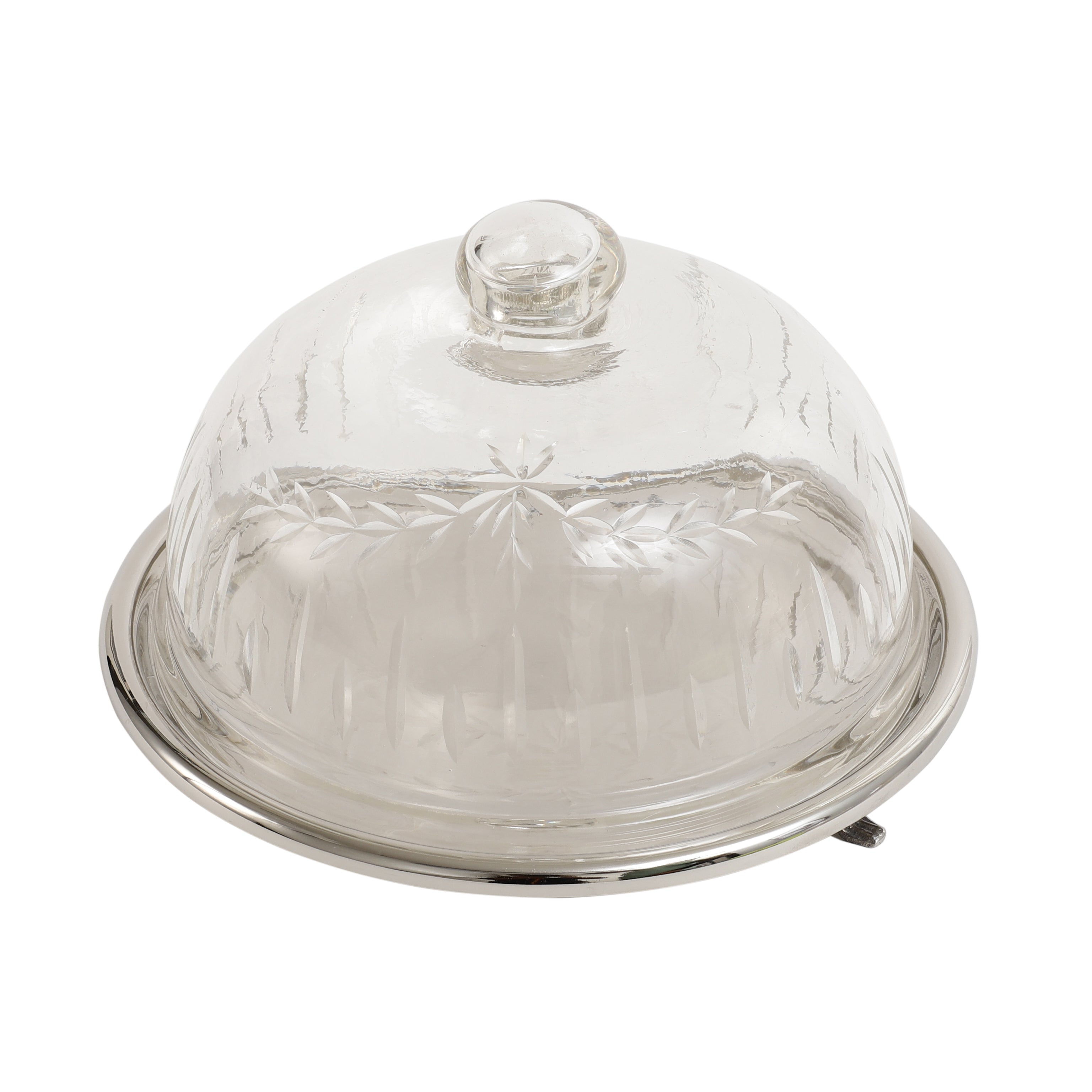 Leafy Glass Cake Dome in Silver