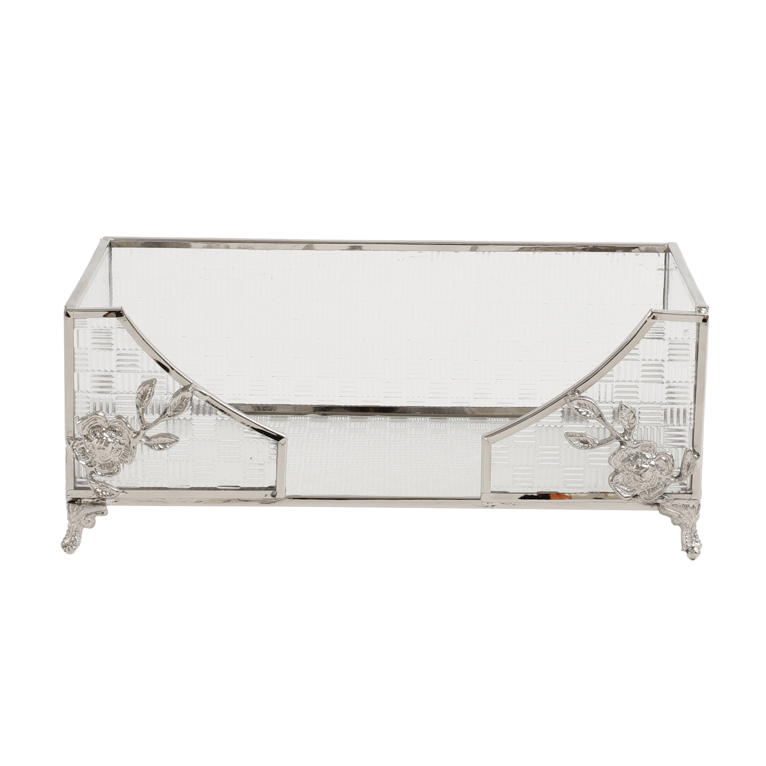 Citri Open Napkin Box & Storage Tray in Silver