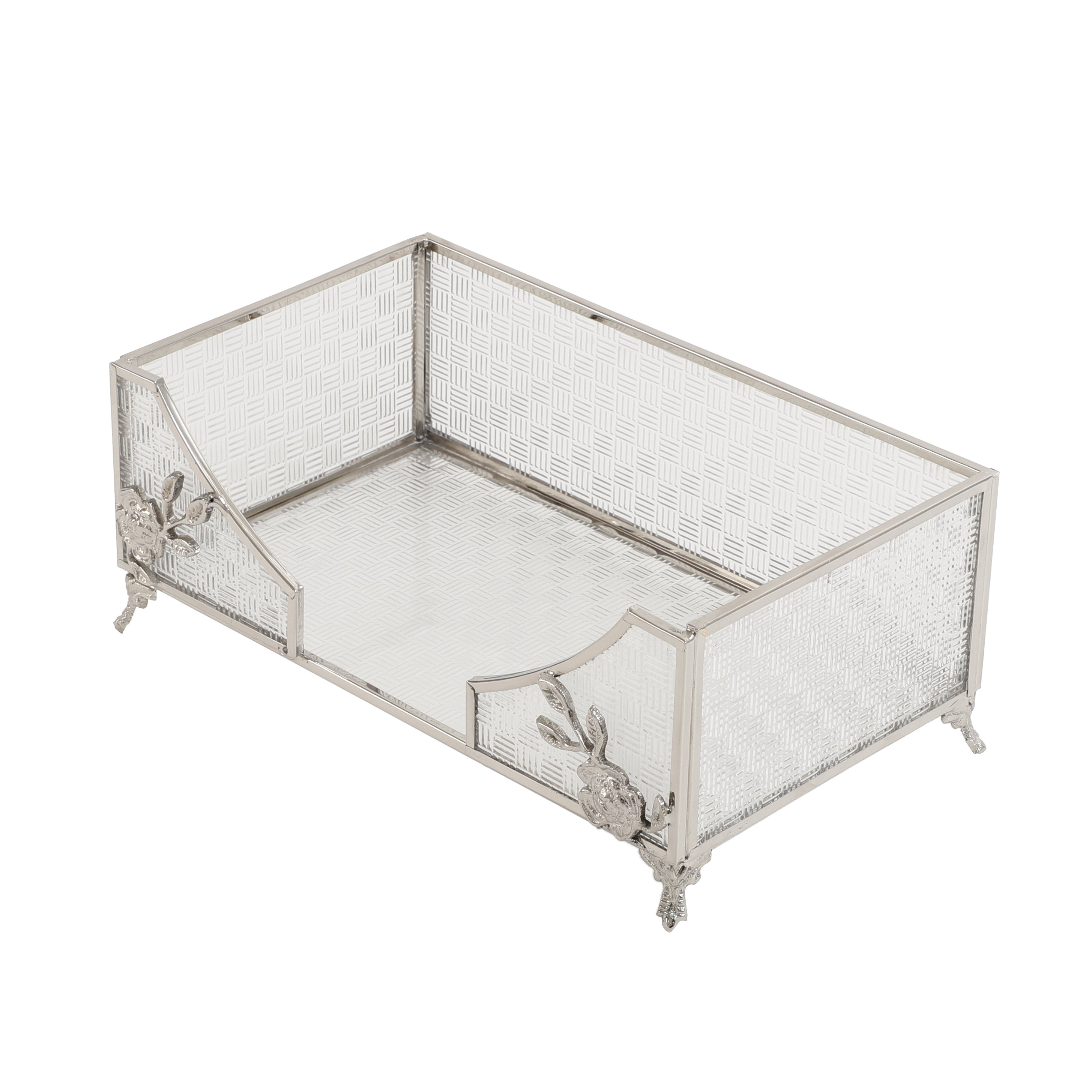 Citri Open Napkin Box & Storage Tray in Silver