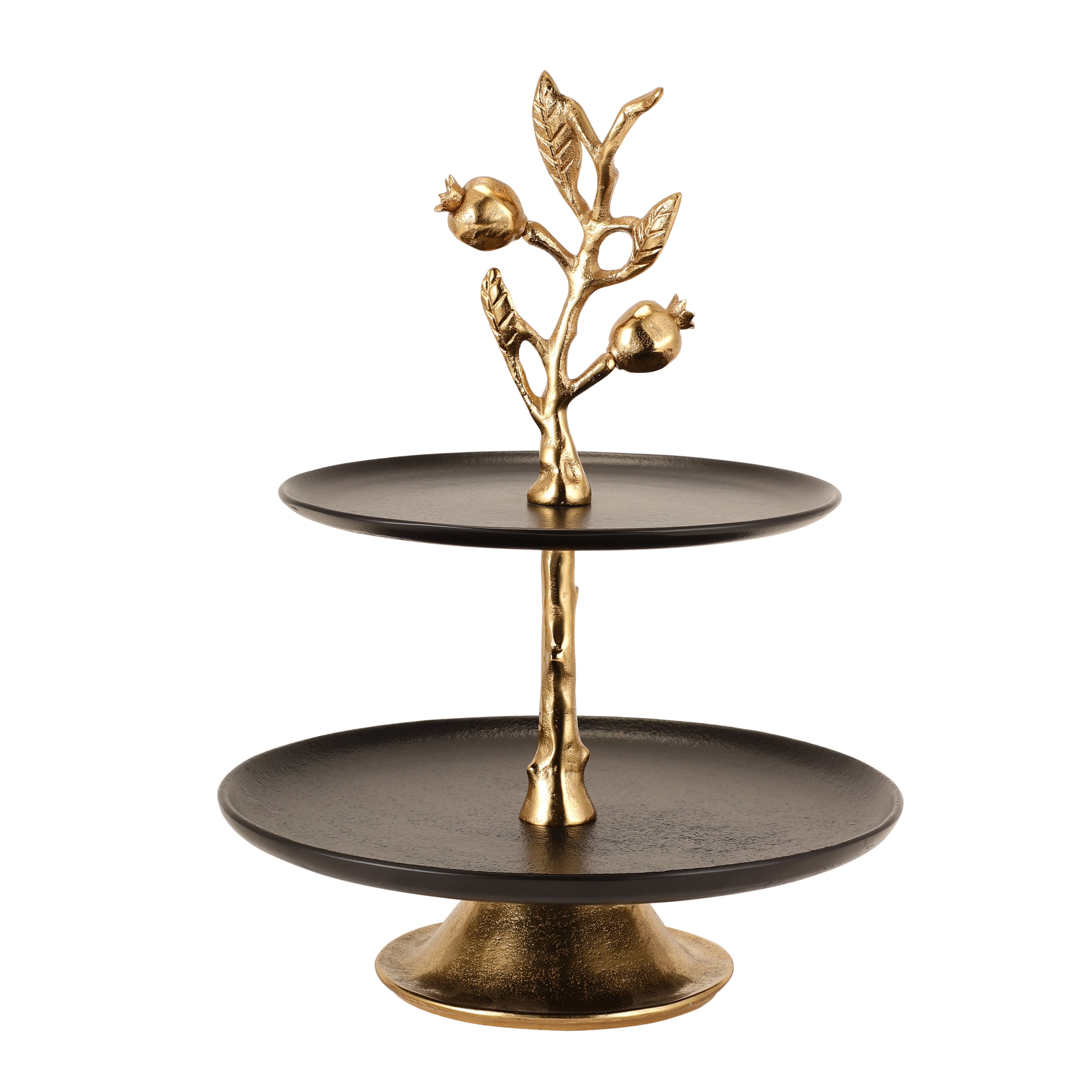 Pomegranate Metal Two layer cake stand in Gold Black