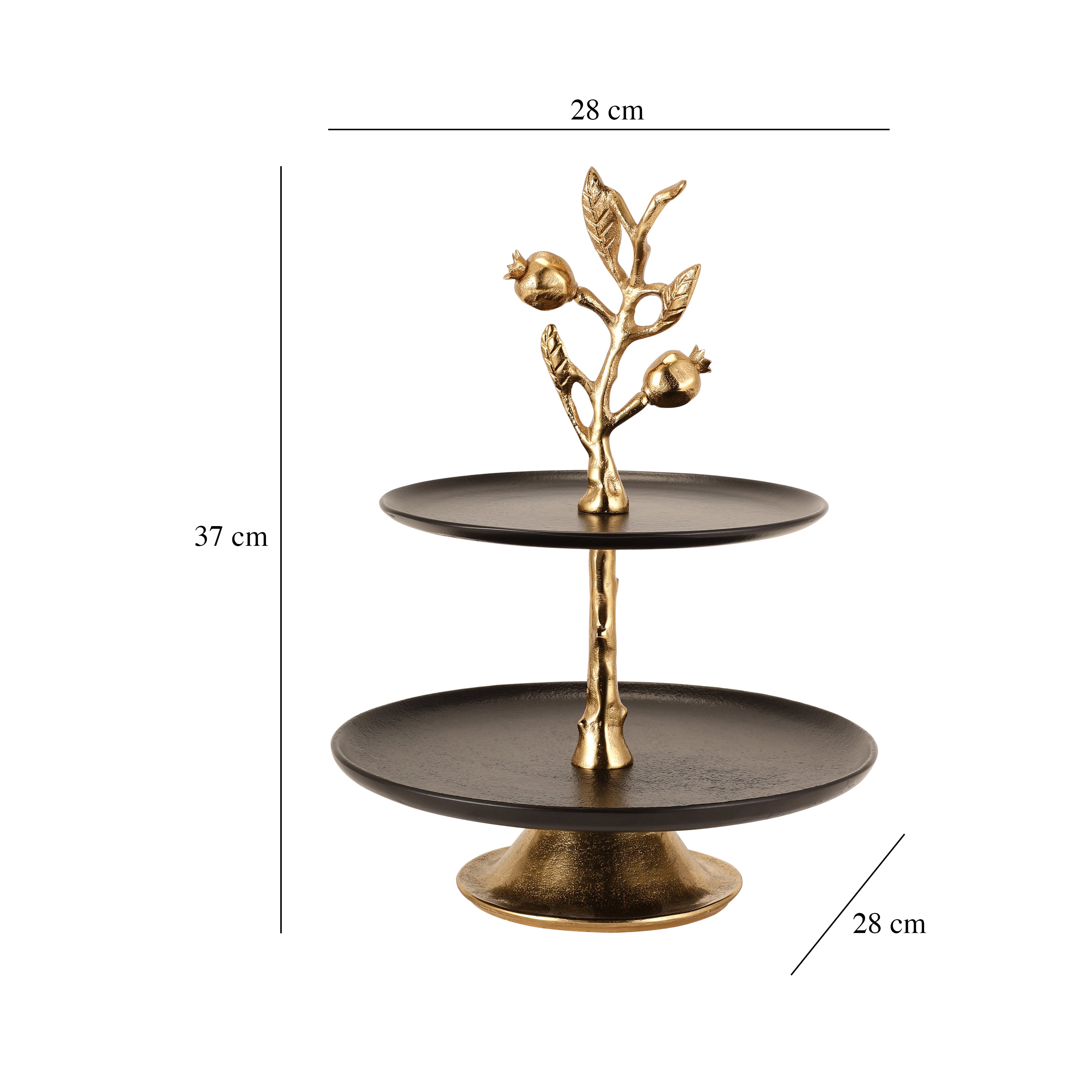 Pomegranate Metal Two layer cake stand in Gold Black