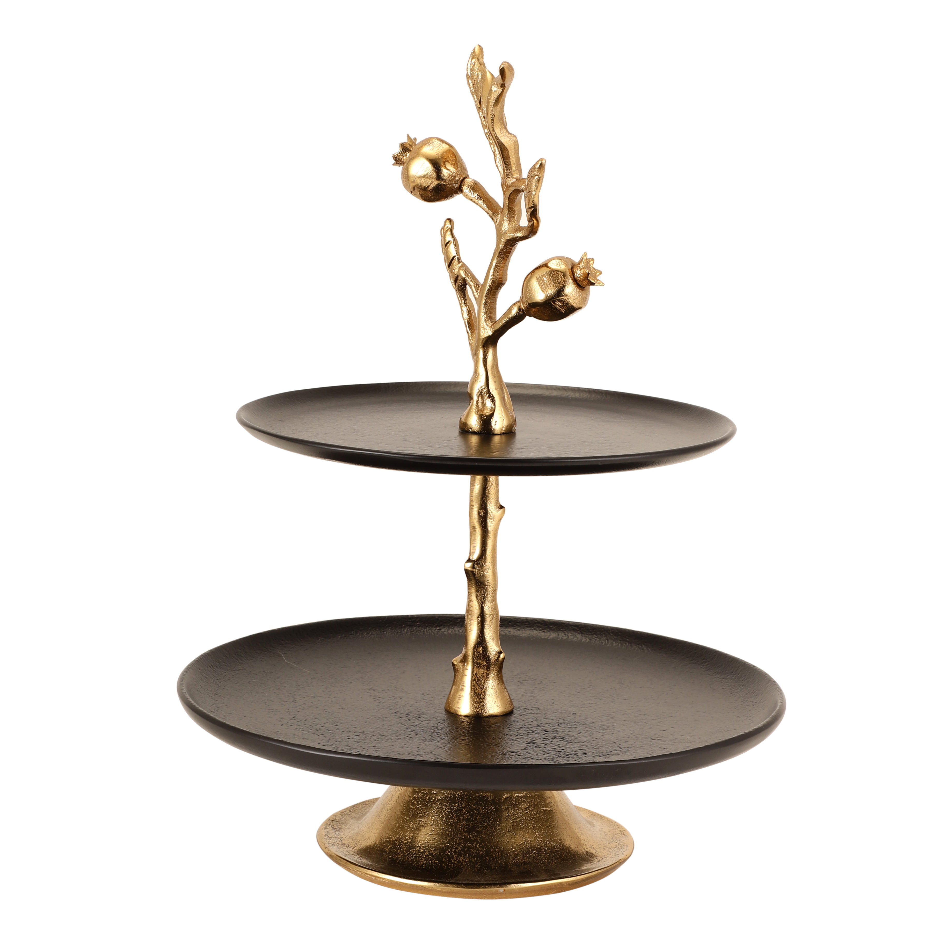 Pomegranate Metal Two layer cake stand in Gold Black