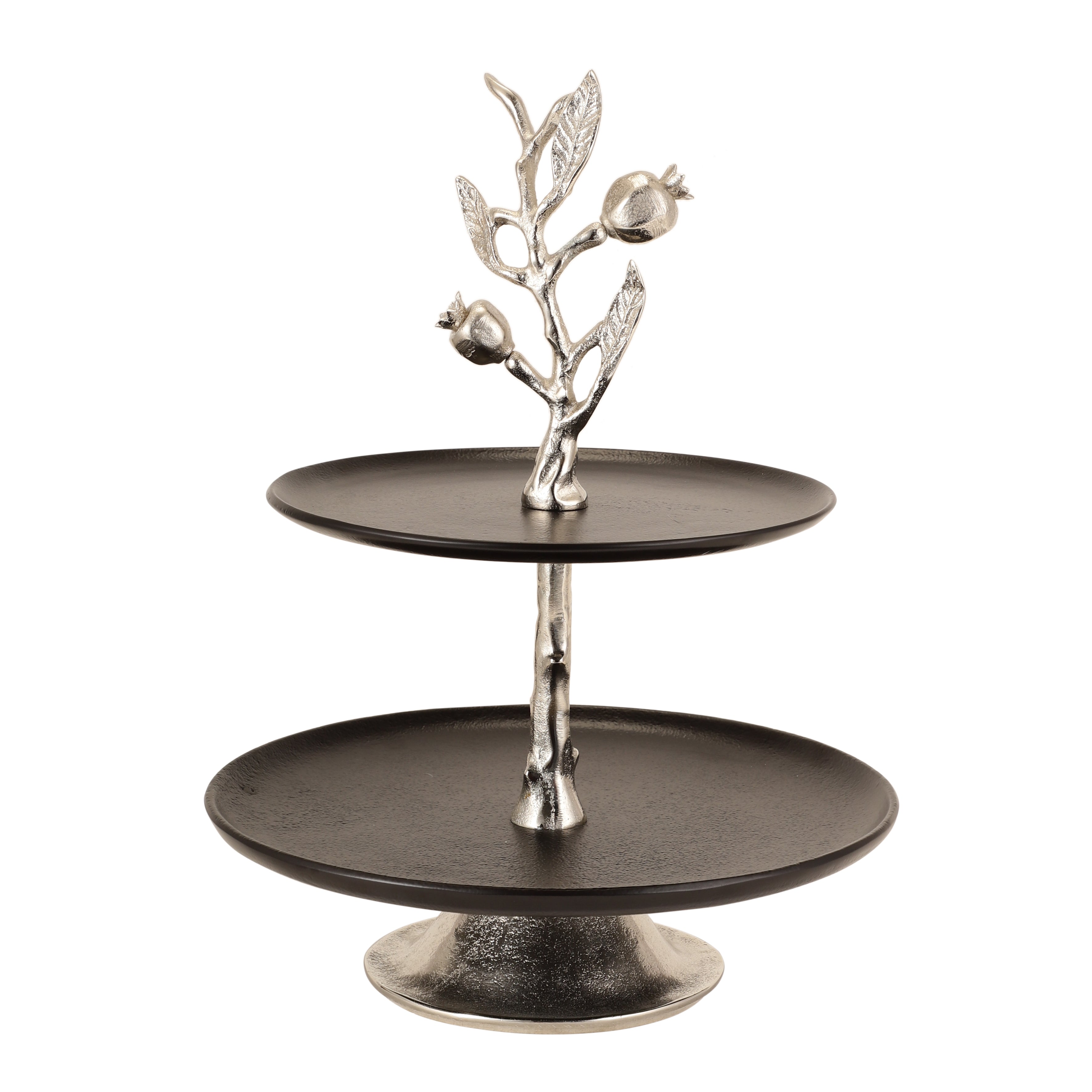 Pomegranate Metal Two layer cake stand in Silver Black