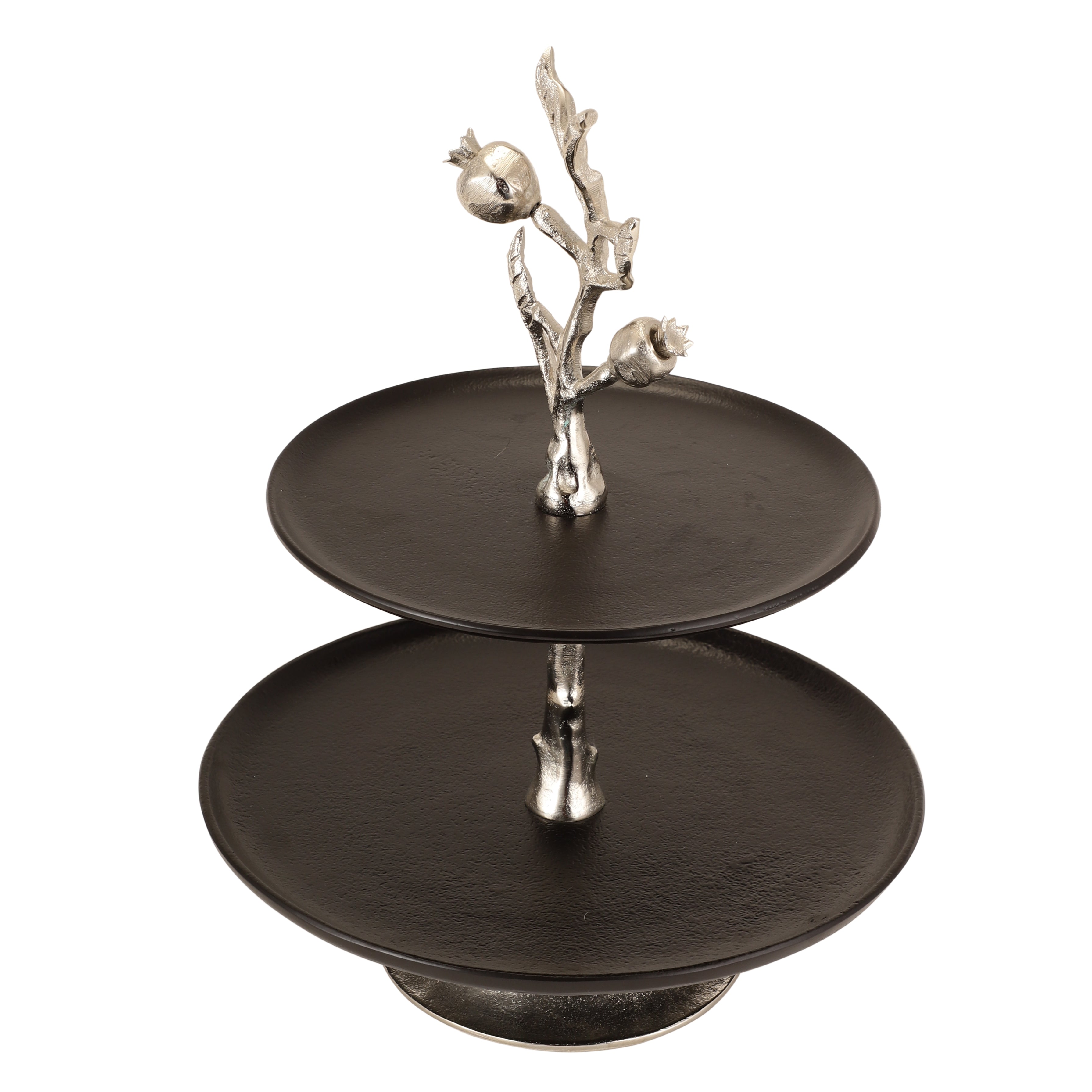 Pomegranate Metal Two layer cake stand in Silver Black