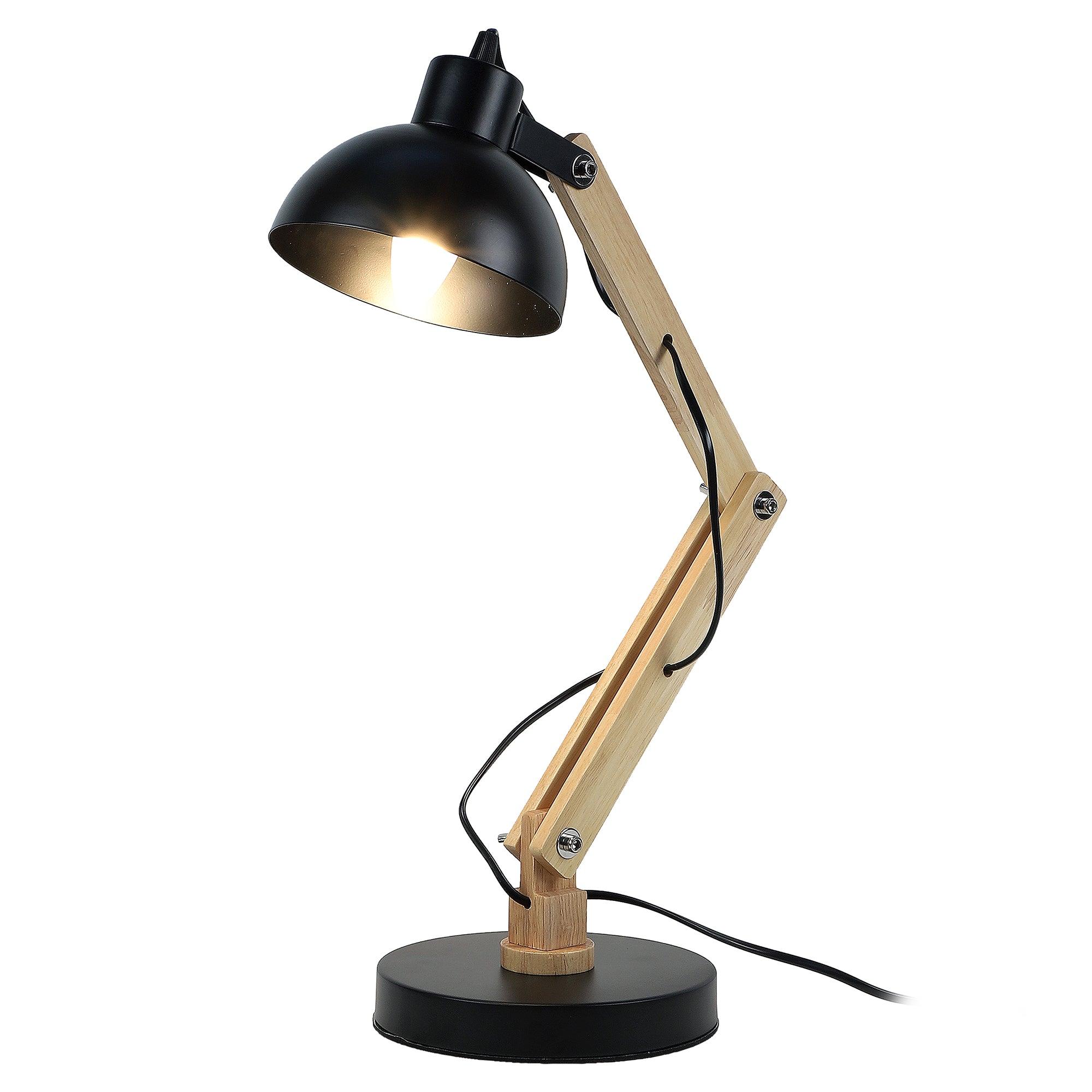 Modern Nordic Wood & Metal Study Lamp With Black Base By Ss Lightings - Ouch Cart 