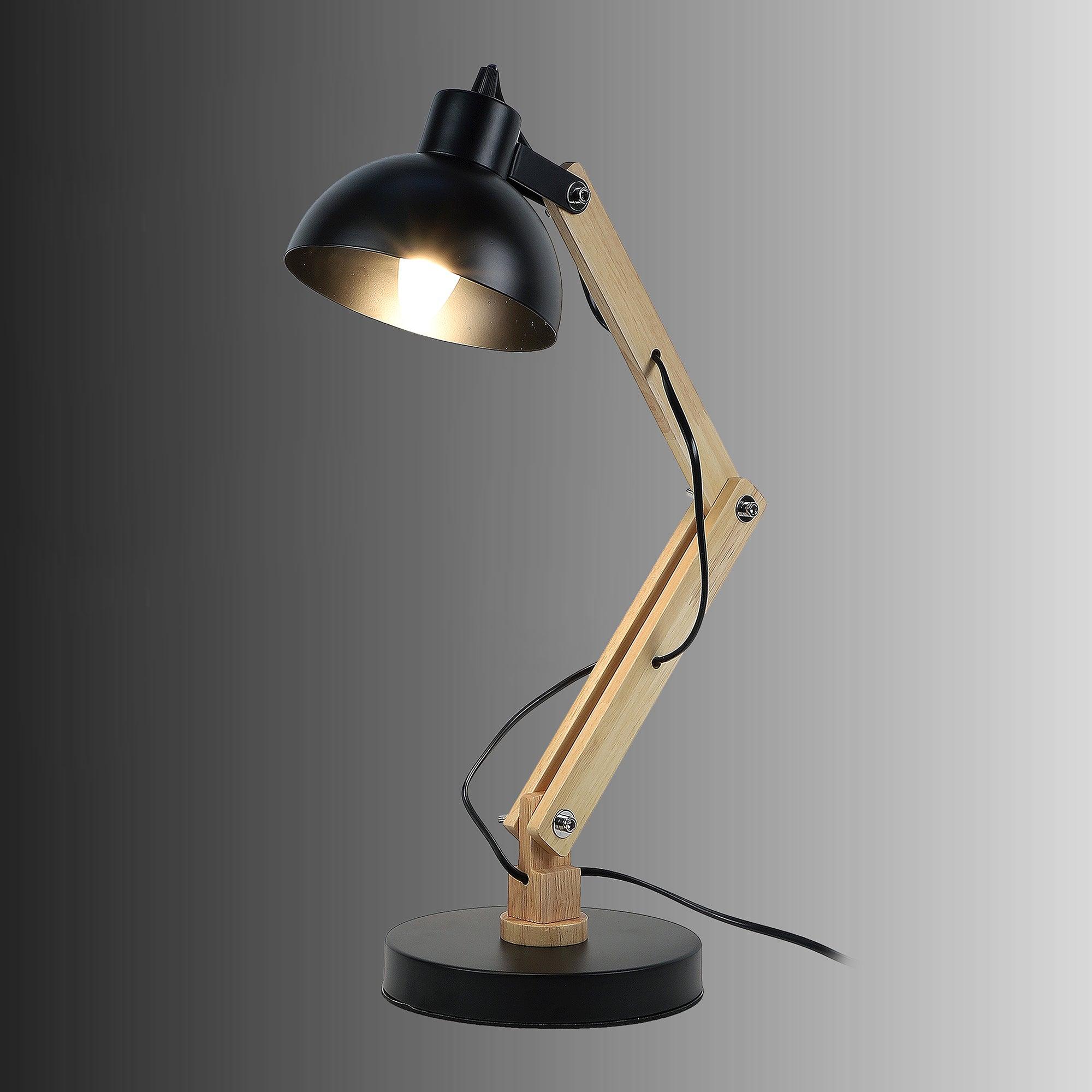 Modern Nordic Wood & Metal Study Lamp With Black Base By Ss Lightings - Ouch Cart 